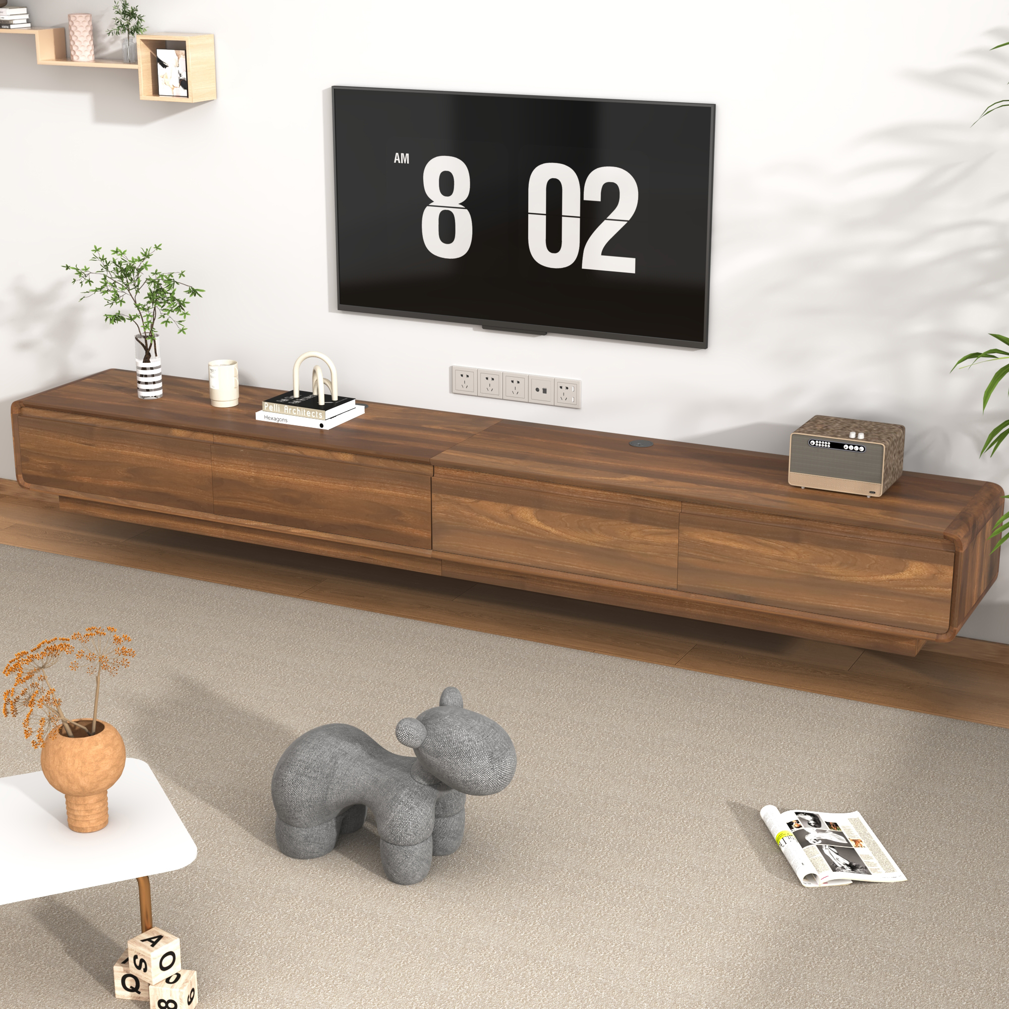 Blotout 94.5''Minimalist Floating TV Stand, Modern Wall-Mounted Media Console with 4 Drawers for Wall-mounted TV Up to 110''