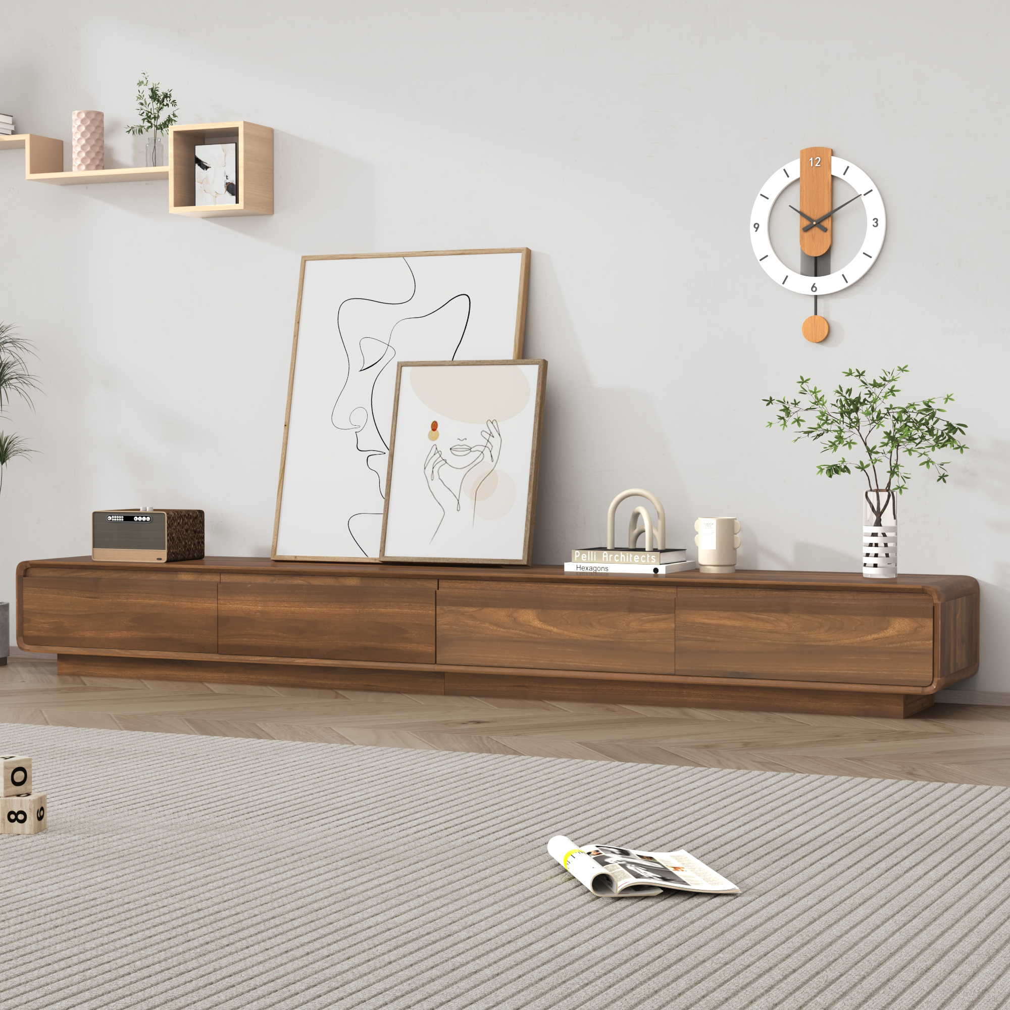 Blotout 94.5''Minimalist Floating TV Stand, Modern Wall-Mounted Media Console with 4 Drawers for Wall-mounted TV Up to 110''