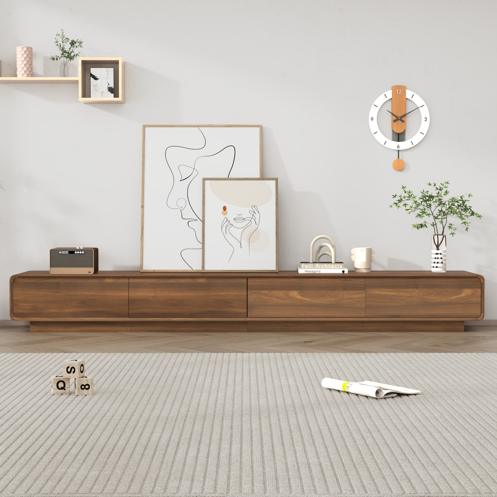 Blotout 94.5''Minimalist Floating TV Stand, Modern Wall-Mounted Media Console with 4 Drawers for Wall-mounted TV Up to 110''