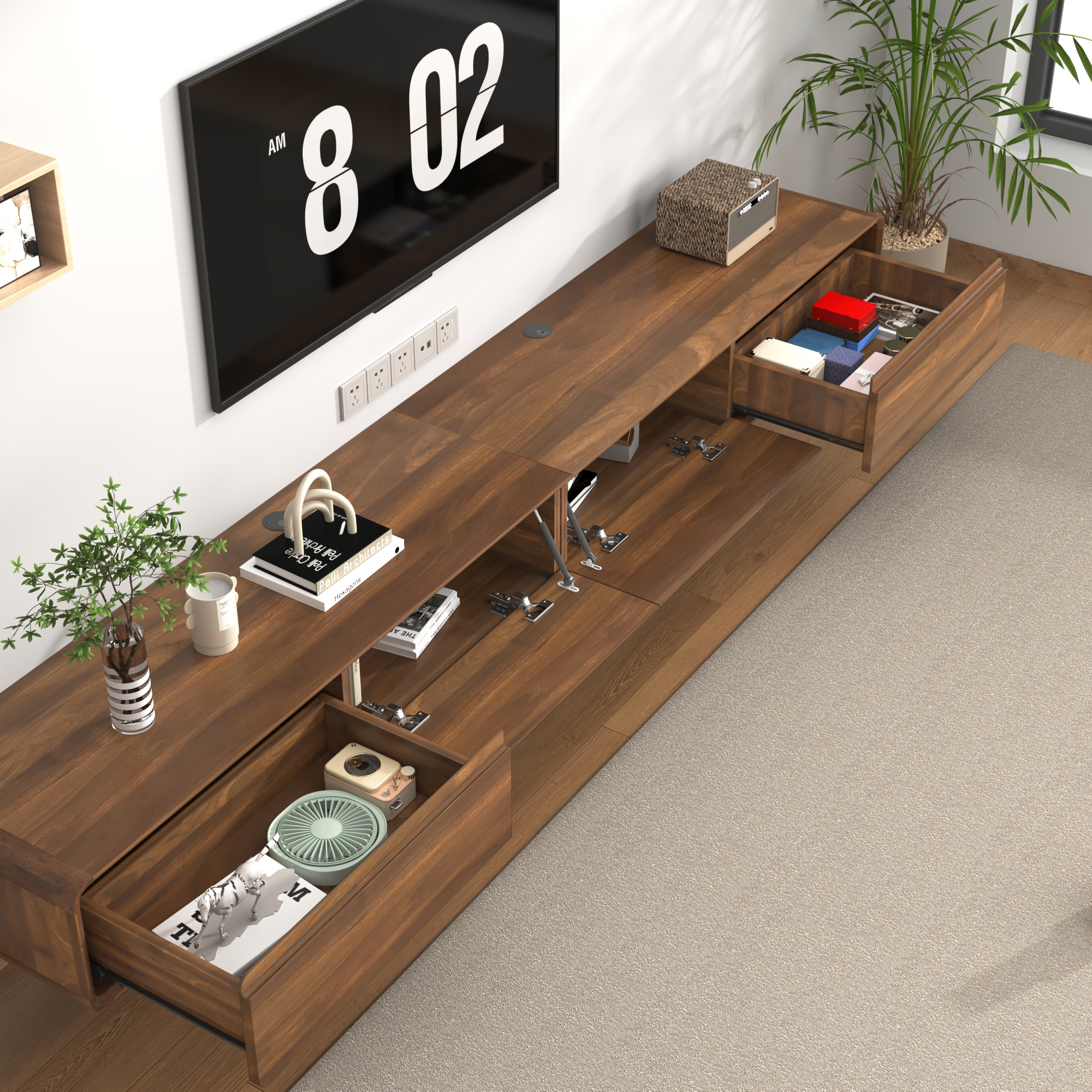 Blotout 94.5''Minimalist Floating TV Stand, Modern Wall-Mounted Media Console with 4 Drawers for Wall-mounted TV Up to 110''