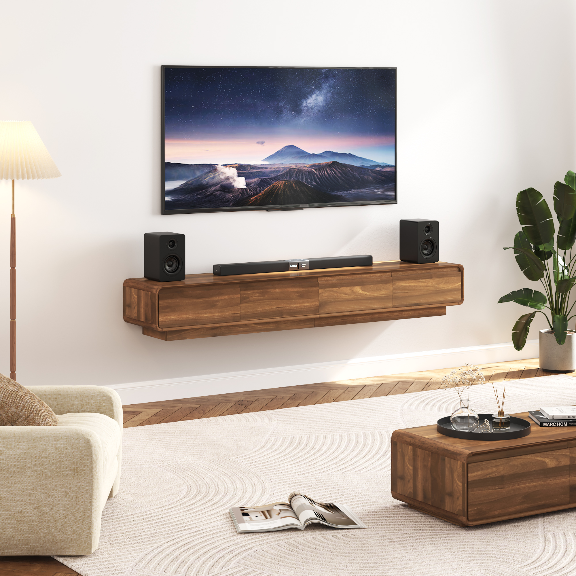 Blotout 78.7''Minimalist Floating TV Stand, Modern Wall-Mounted Media Console with 4 Drawers, Soft Close Hydraulic Cabinets, Round Corner & Cable Management for Wall-mounted TV Up to 90''