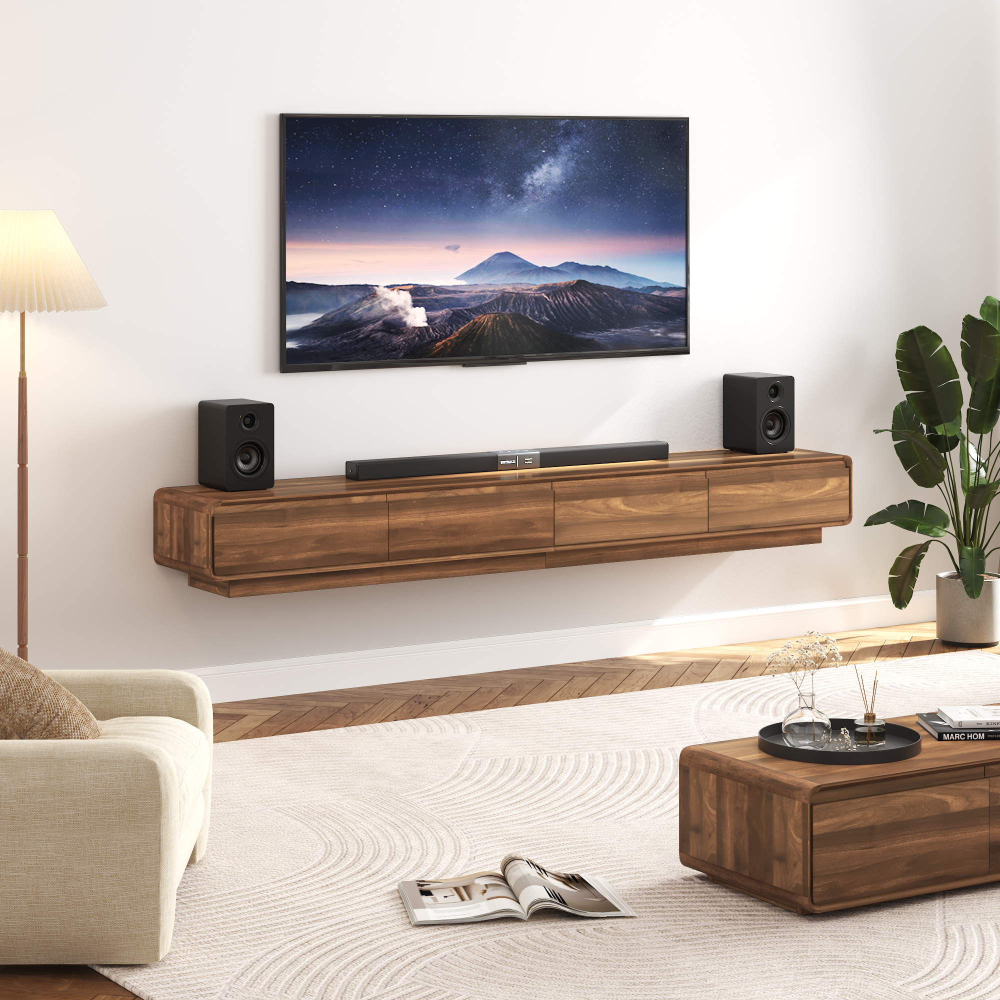 Blotout 94.5''Minimalist Floating TV Stand, Modern Wall-Mounted Media Console with 4 Drawers for Wall-mounted TV Up to 110''