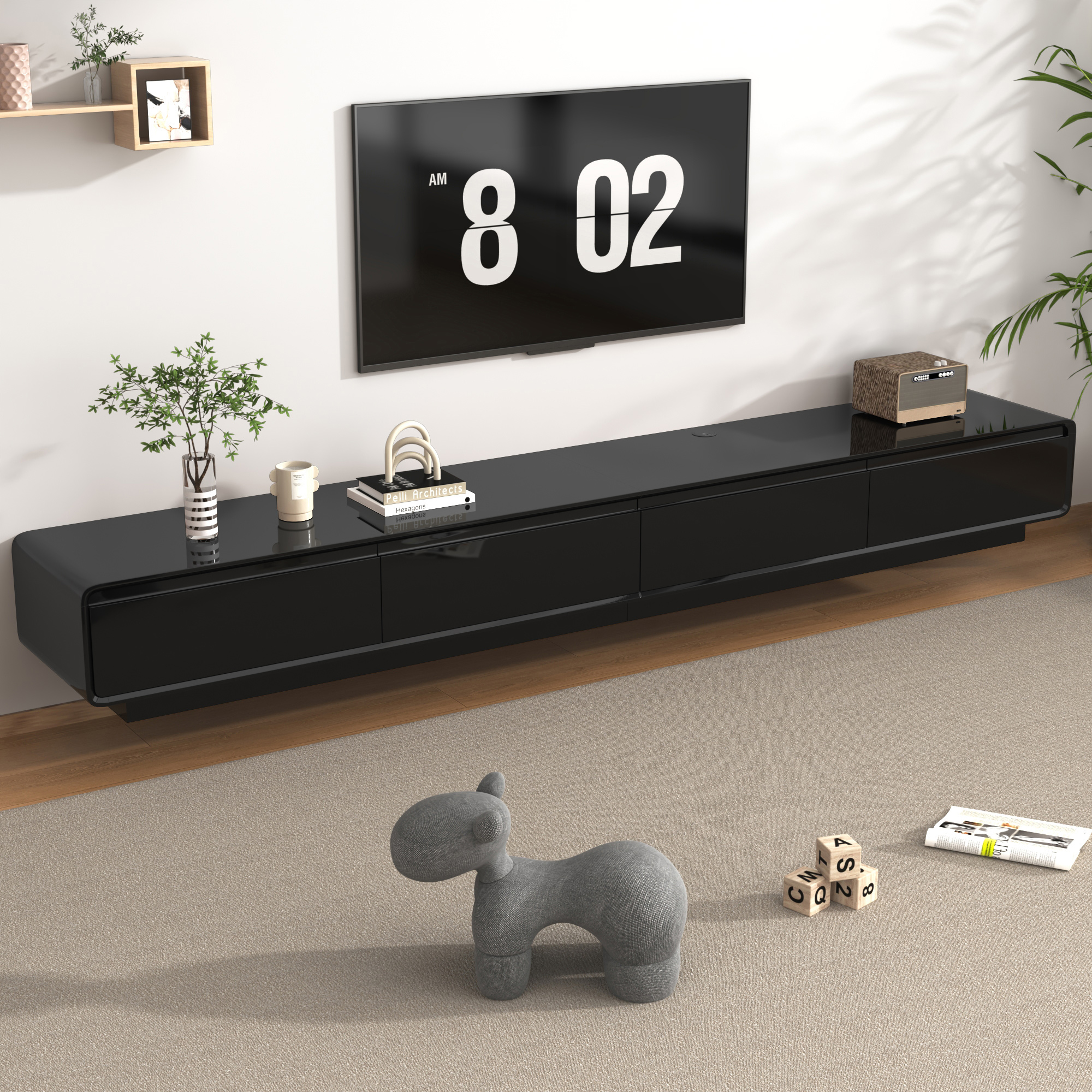 Blotout 94.5''Minimalist Floating TV Stand, Modern Wall-Mounted Media Console with 4 Drawers for Wall-mounted TV Up to 110''