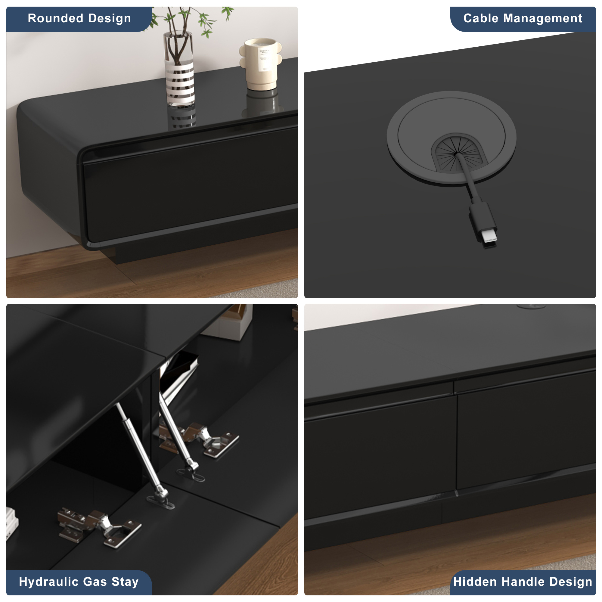 Blotout 94.5''Minimalist Floating TV Stand, Modern Wall-Mounted Media Console with 4 Drawers for Wall-mounted TV Up to 110''