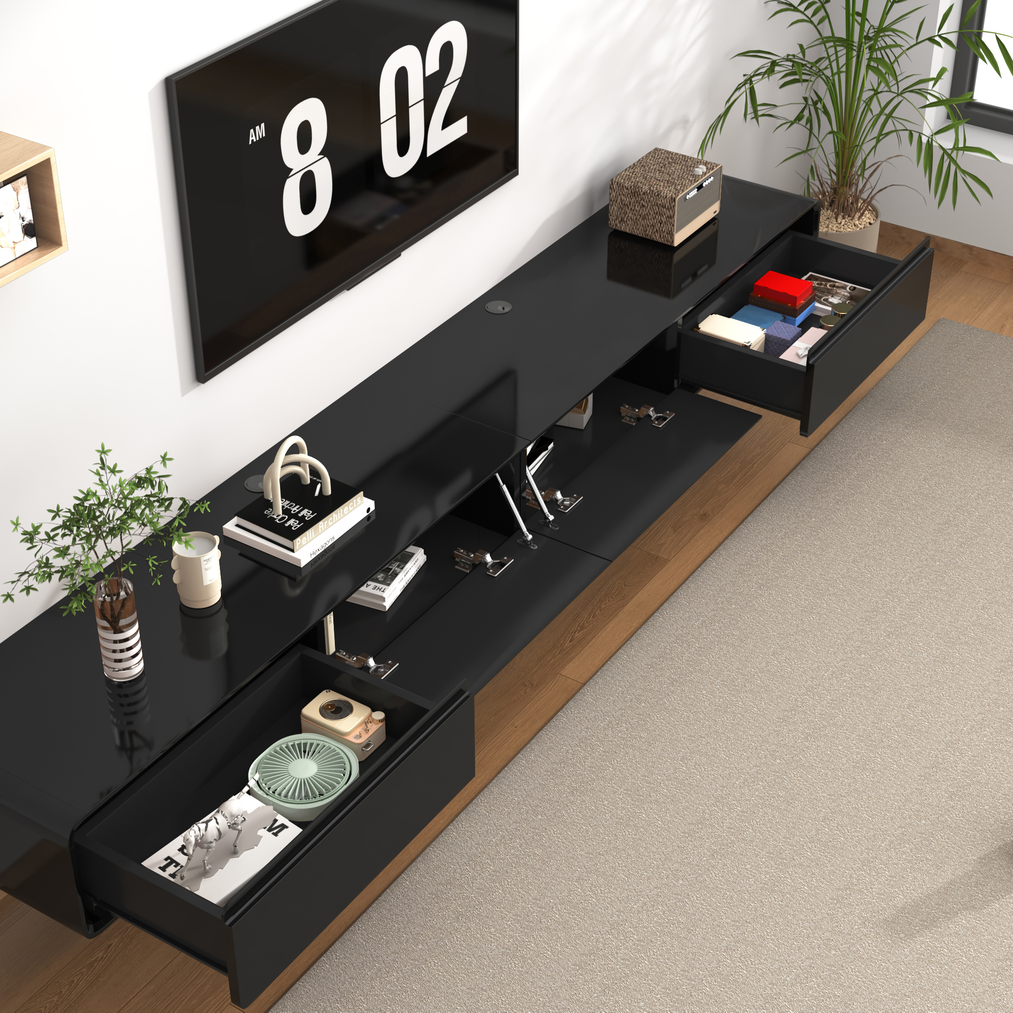 Blotout 94.5''Minimalist Floating TV Stand, Modern Wall-Mounted Media Console with 4 Drawers for Wall-mounted TV Up to 110''