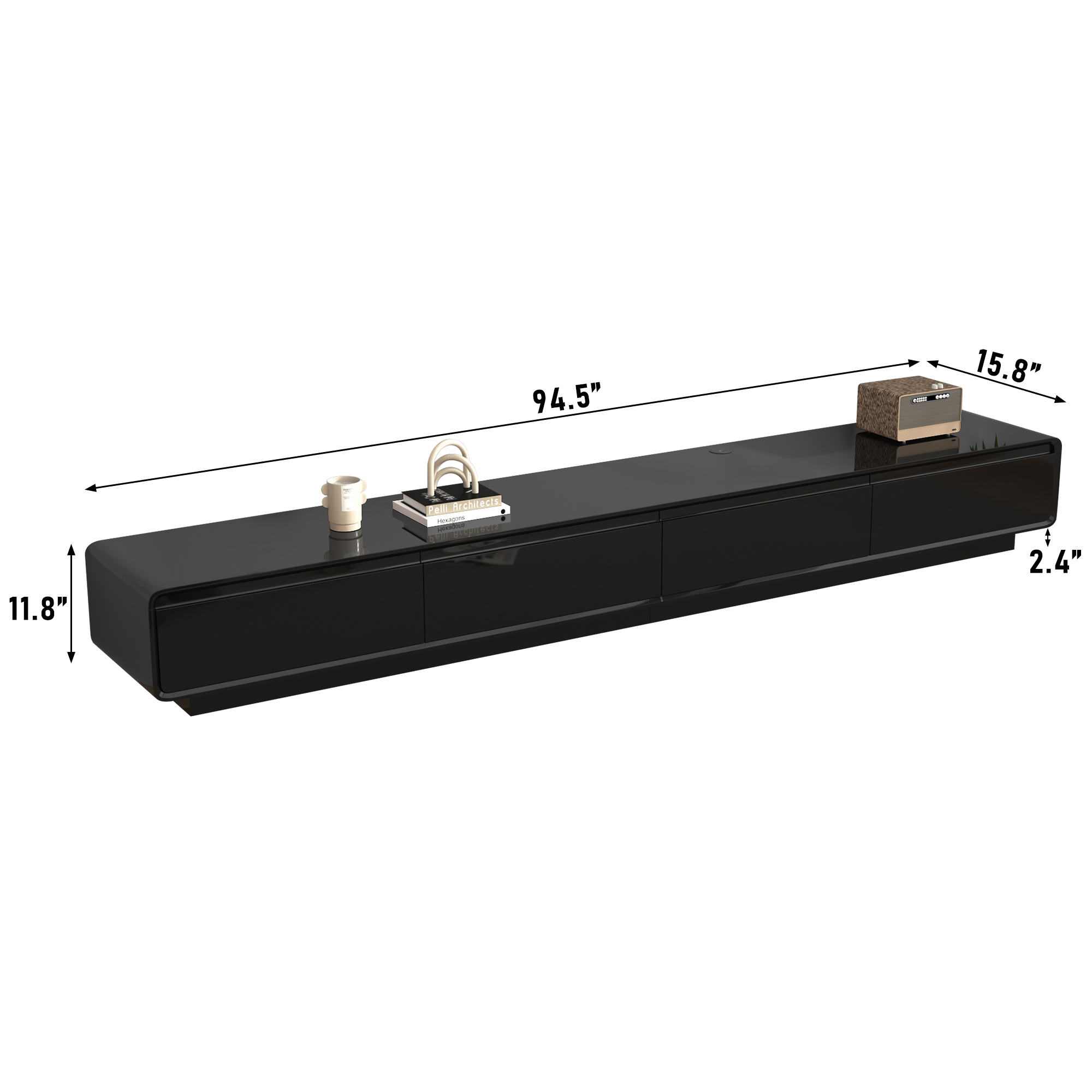 Blotout 94.5''Minimalist Floating TV Stand, Modern Wall-Mounted Media Console with 4 Drawers for Wall-mounted TV Up to 110''