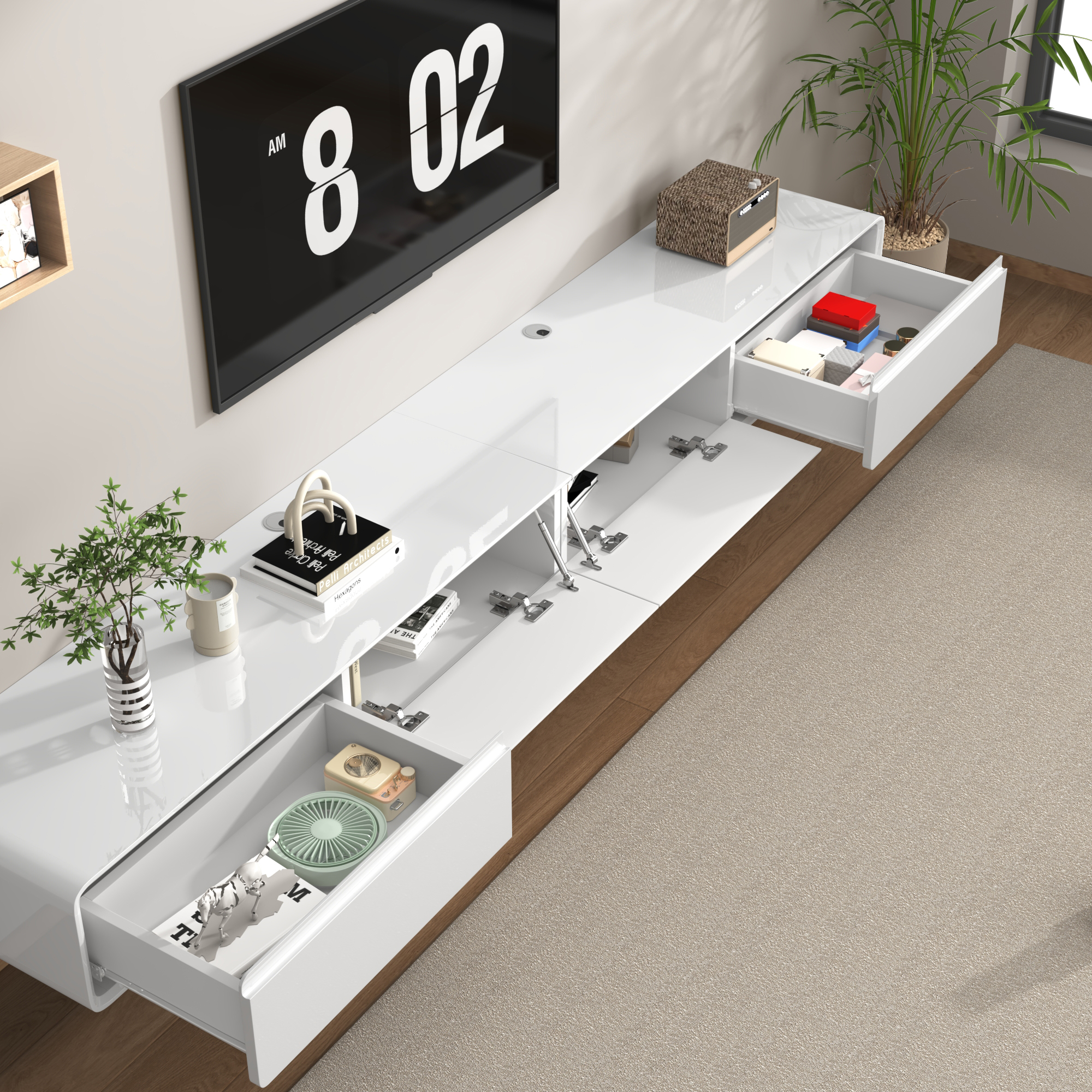 Blotout 94.5''Minimalist Floating TV Stand, Modern Wall-Mounted Media Console with 4 Drawers for Wall-mounted TV Up to 110''
