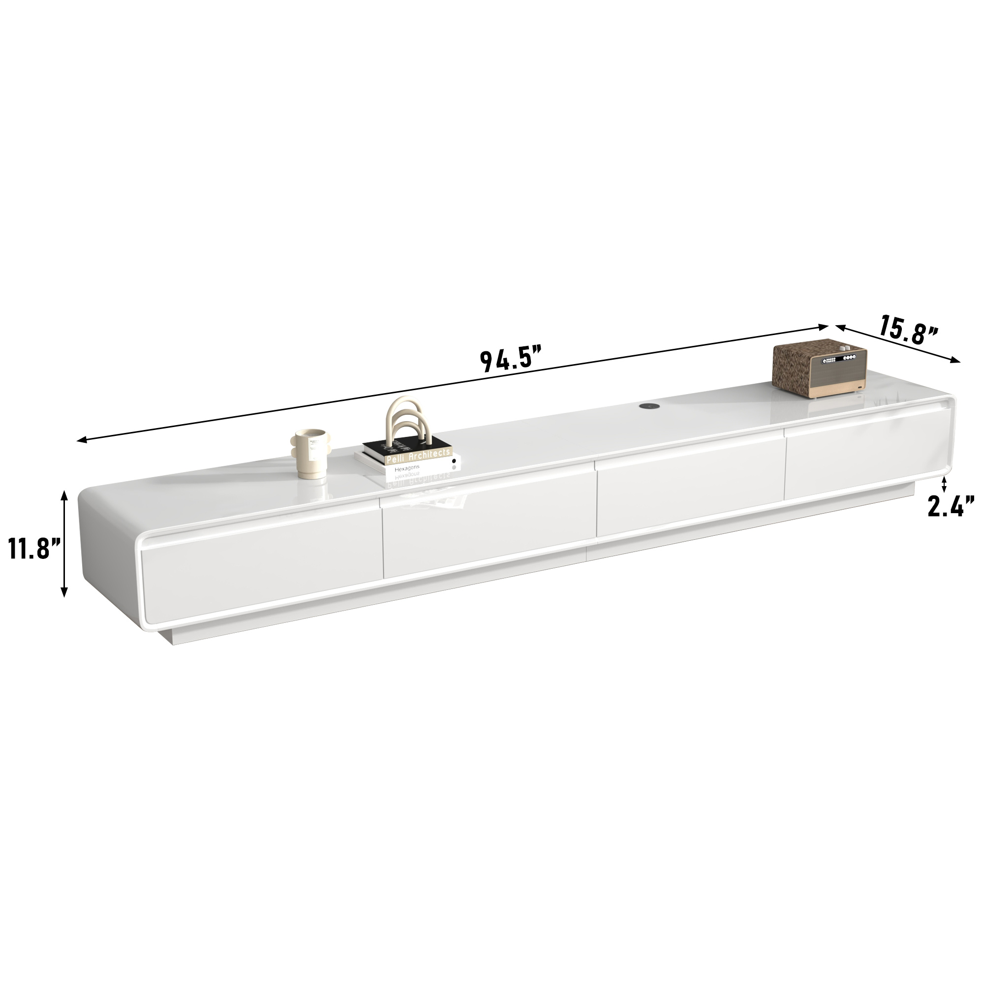 Blotout 94.5''Minimalist Floating TV Stand, Modern Wall-Mounted Media Console with 4 Drawers for Wall-mounted TV Up to 110''