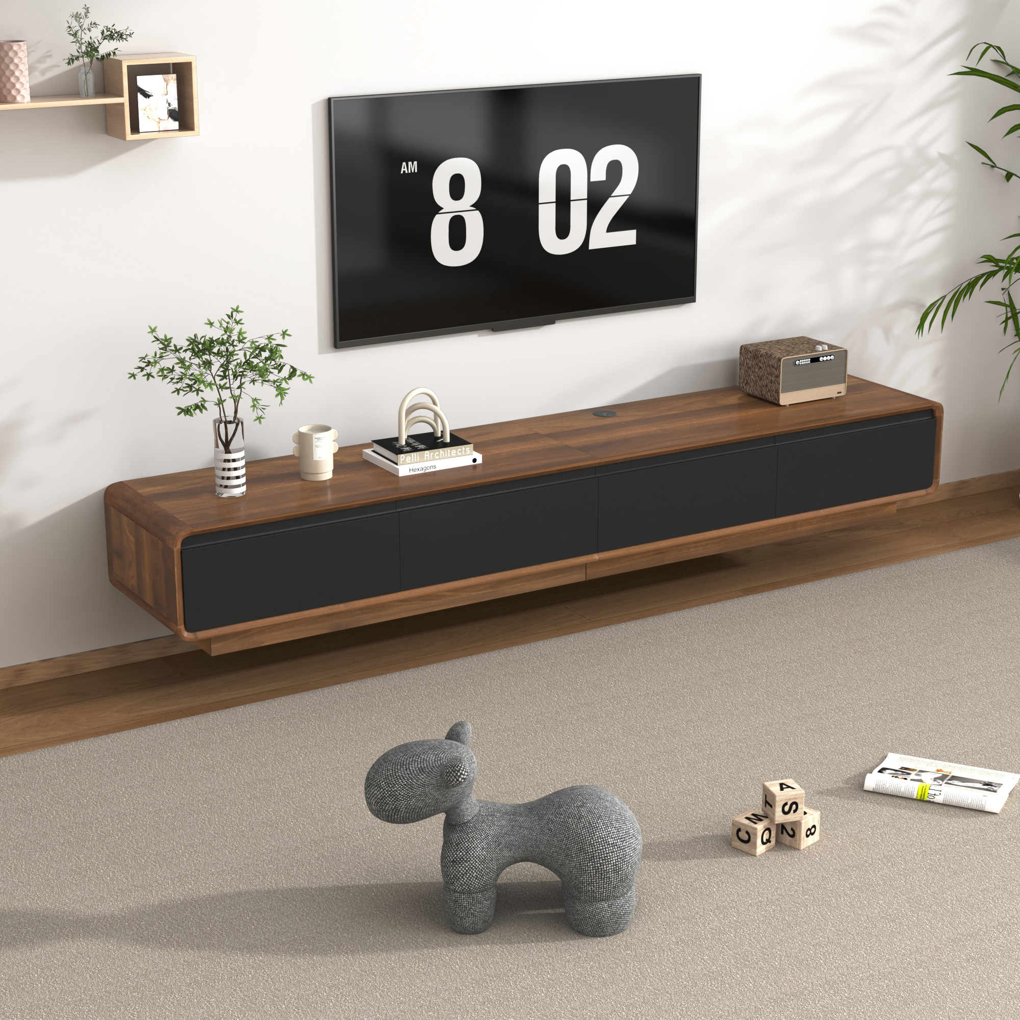 Blotout 78.7''Minimalist Floating TV Stand, Modern Wall-Mounted Media Console with 4 Drawers, Soft Close Hydraulic Cabinets, Round Corner & Cable Management for Wall-mounted TV Up to 90''