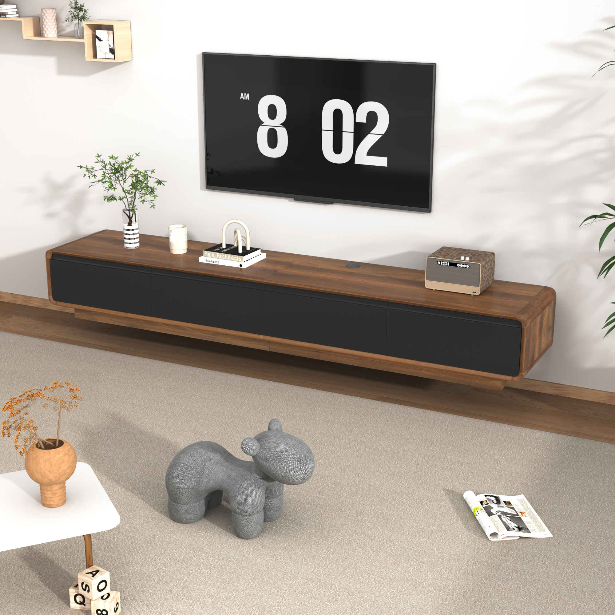 Blotout 78.7''Minimalist Floating TV Stand, Modern Wall-Mounted Media Console with 4 Drawers, Soft Close Hydraulic Cabinets, Round Corner & Cable Management for Wall-mounted TV Up to 90''