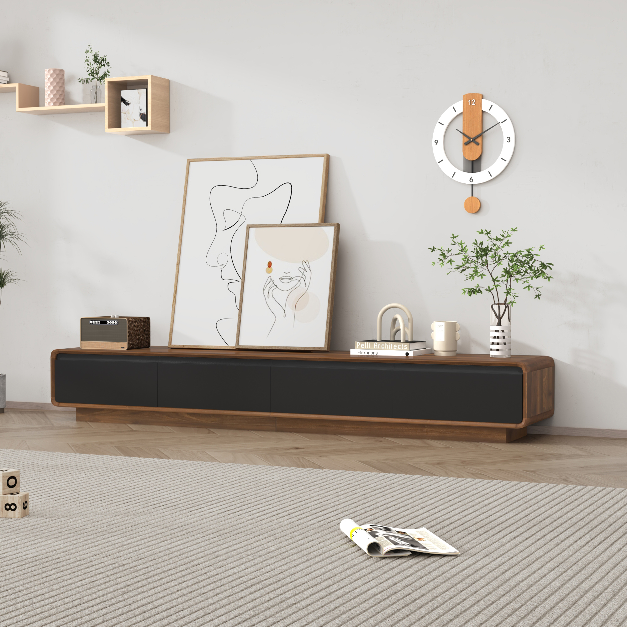 Blotout 78.7''Minimalist Floating TV Stand, Modern Wall-Mounted Media Console with 4 Drawers, Soft Close Hydraulic Cabinets, Round Corner & Cable Management for Wall-mounted TV Up to 90''