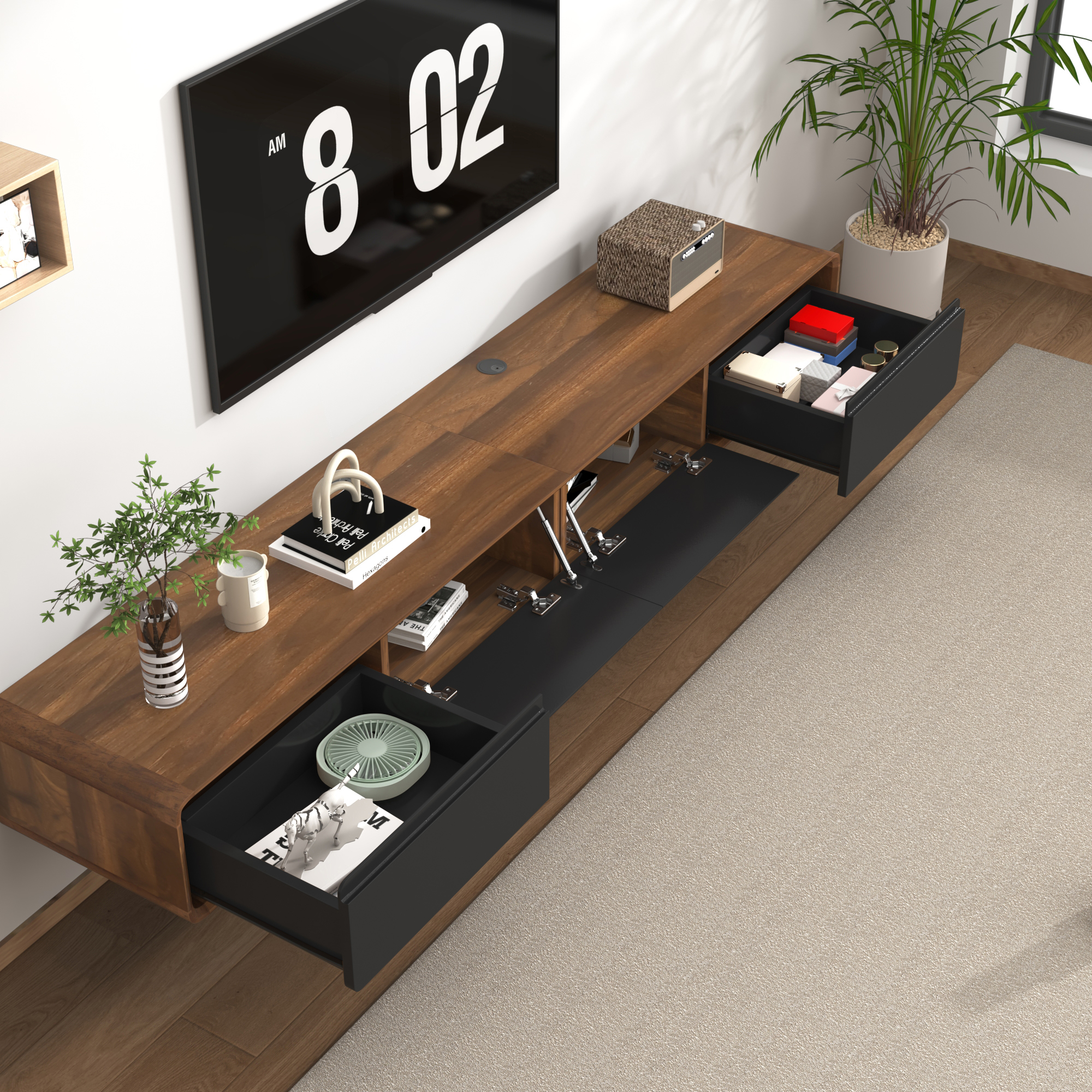 Blotout 78.7''Minimalist Floating TV Stand, Modern Wall-Mounted Media Console with 4 Drawers, Soft Close Hydraulic Cabinets, Round Corner & Cable Management for Wall-mounted TV Up to 90''
