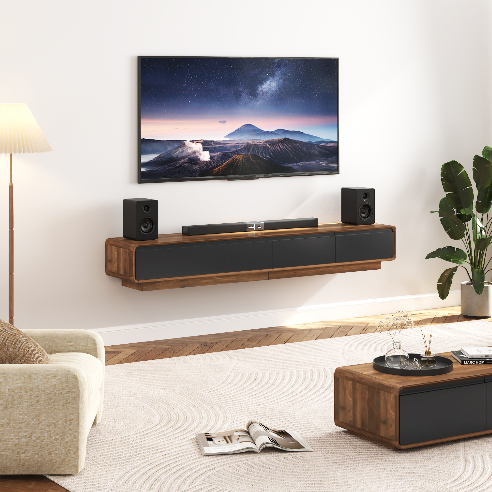 Blotout 78.7''Minimalist Floating TV Stand, Modern Wall-Mounted Media Console with 4 Drawers, Soft Close Hydraulic Cabinets, Round Corner & Cable Management for Wall-mounted TV Up to 90''
