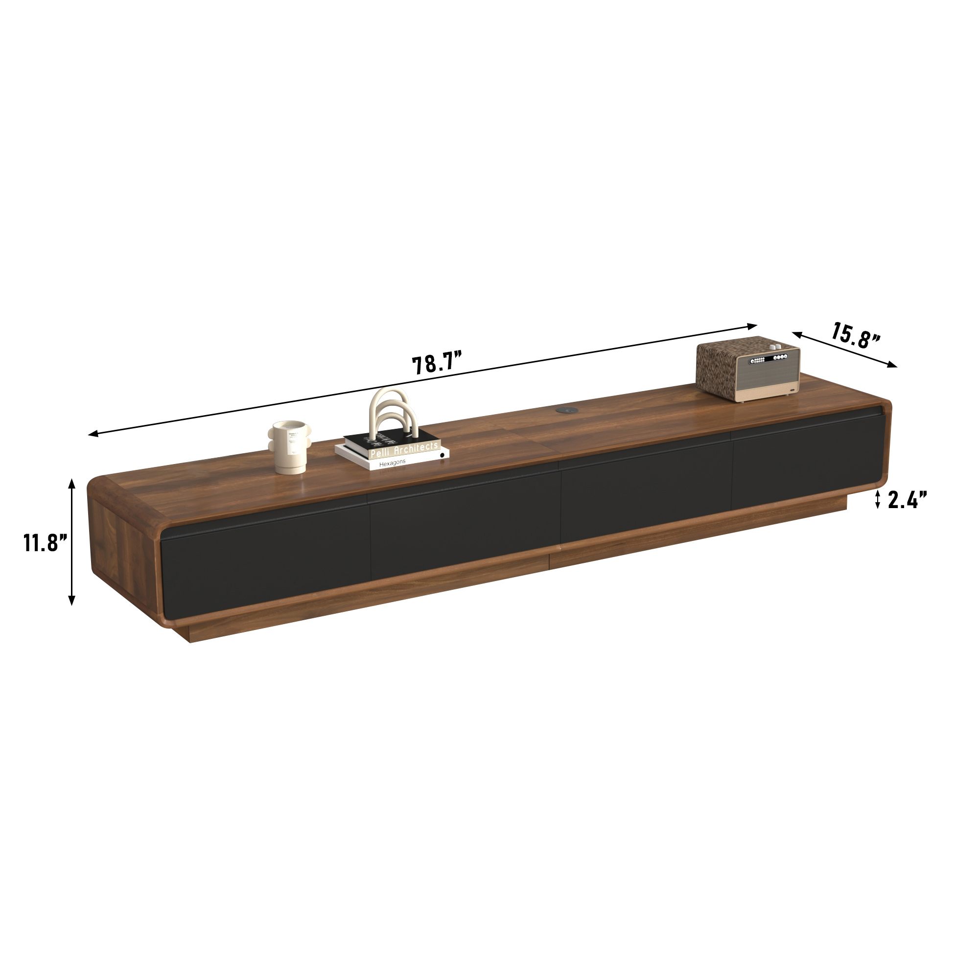 Blotout 78.7''Minimalist Floating TV Stand, Modern Wall-Mounted Media Console with 4 Drawers, Soft Close Hydraulic Cabinets, Round Corner & Cable Management for Wall-mounted TV Up to 90''