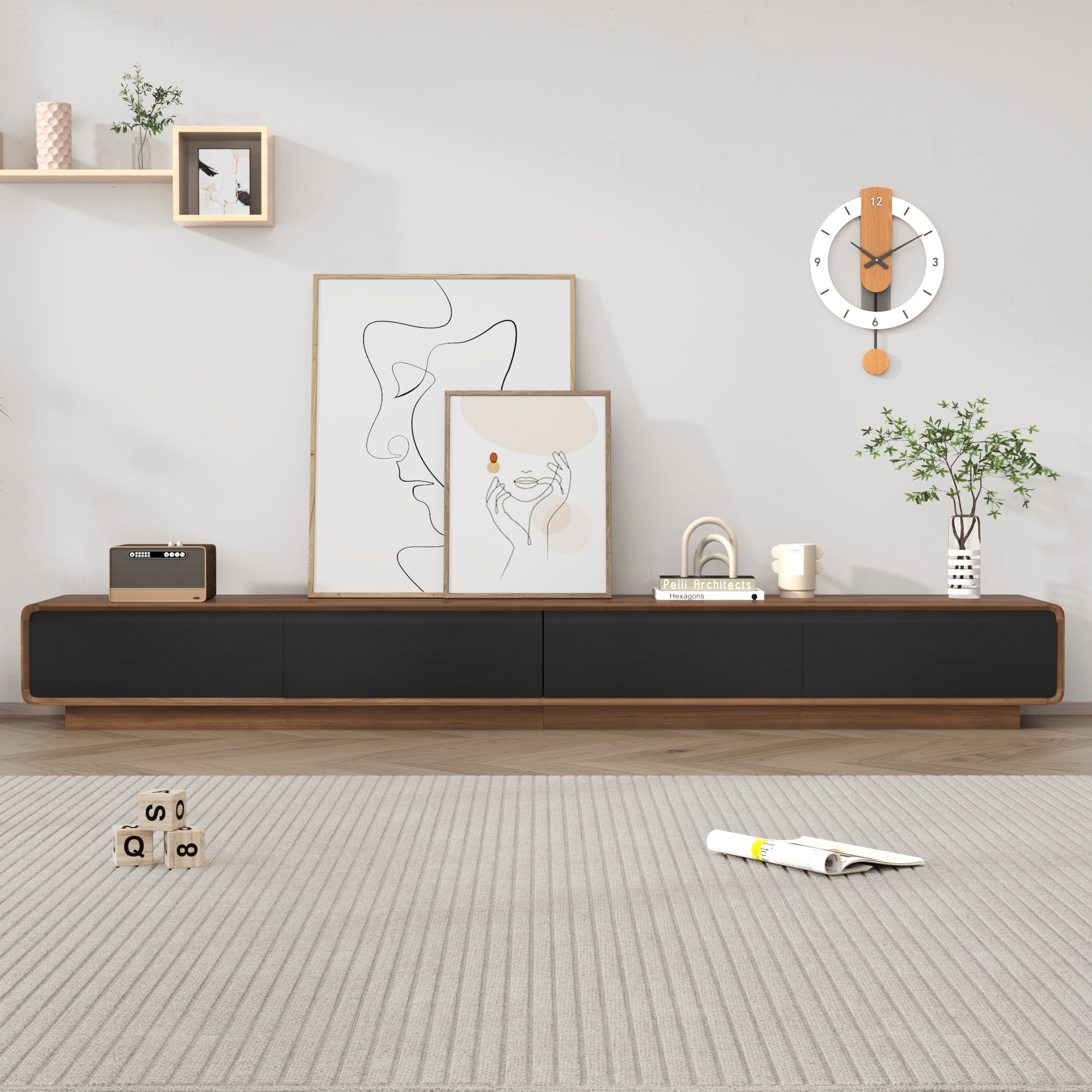 Blotout 94.5''Minimalist Floating TV Stand, Modern Wall-Mounted Media Console with 4 Drawers for Wall-mounted TV Up to 110''