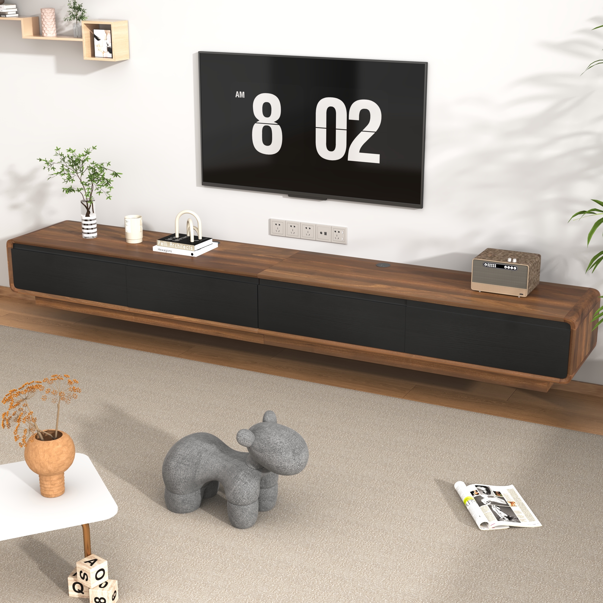 Blotout 94.5''Minimalist Floating TV Stand, Modern Wall-Mounted Media Console with 4 Drawers for Wall-mounted TV Up to 110''