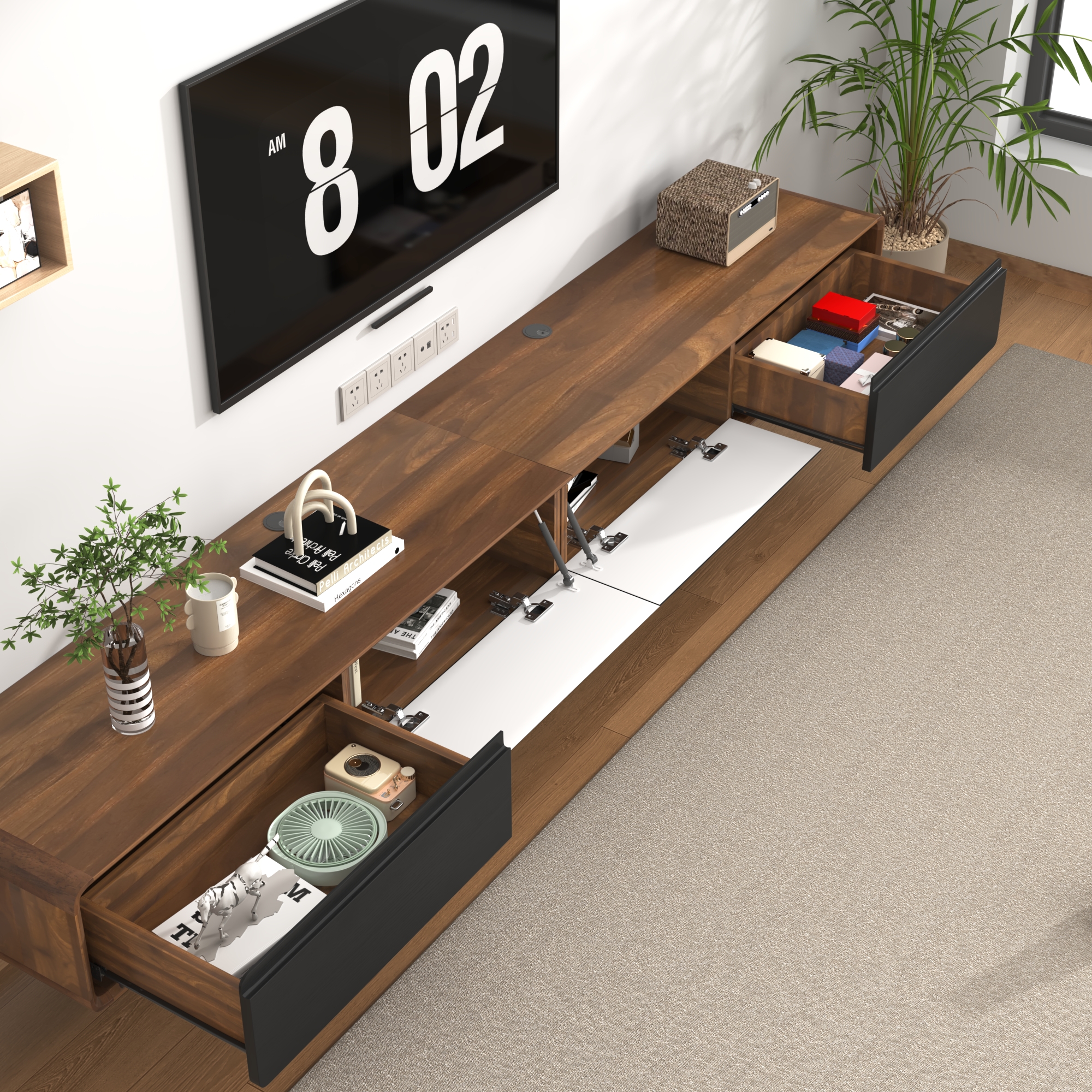 Blotout 94.5''Minimalist Floating TV Stand, Modern Wall-Mounted Media Console with 4 Drawers for Wall-mounted TV Up to 110''