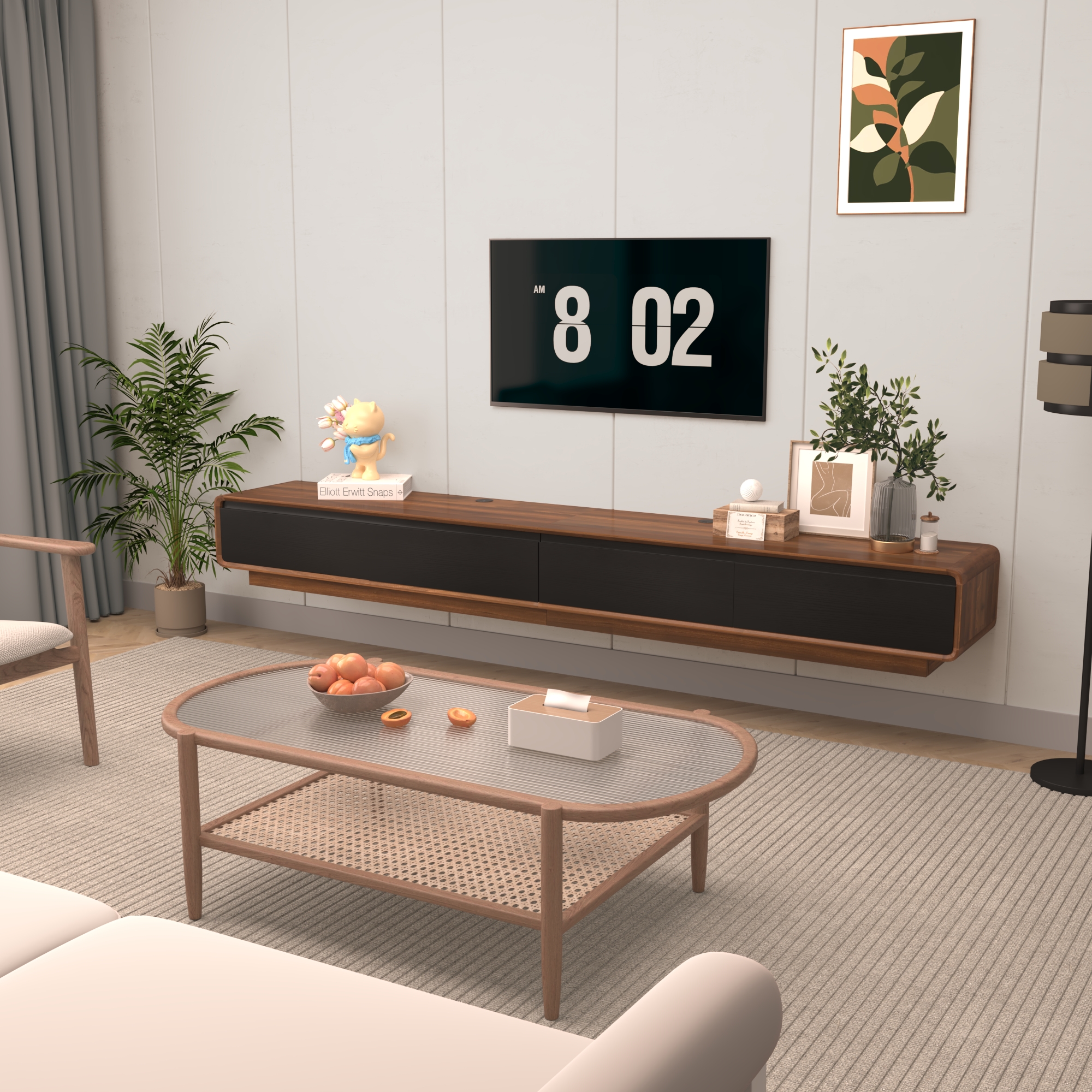 Blotout 94.5''Minimalist Floating TV Stand, Modern Wall-Mounted Media Console with 4 Drawers for Wall-mounted TV Up to 110''