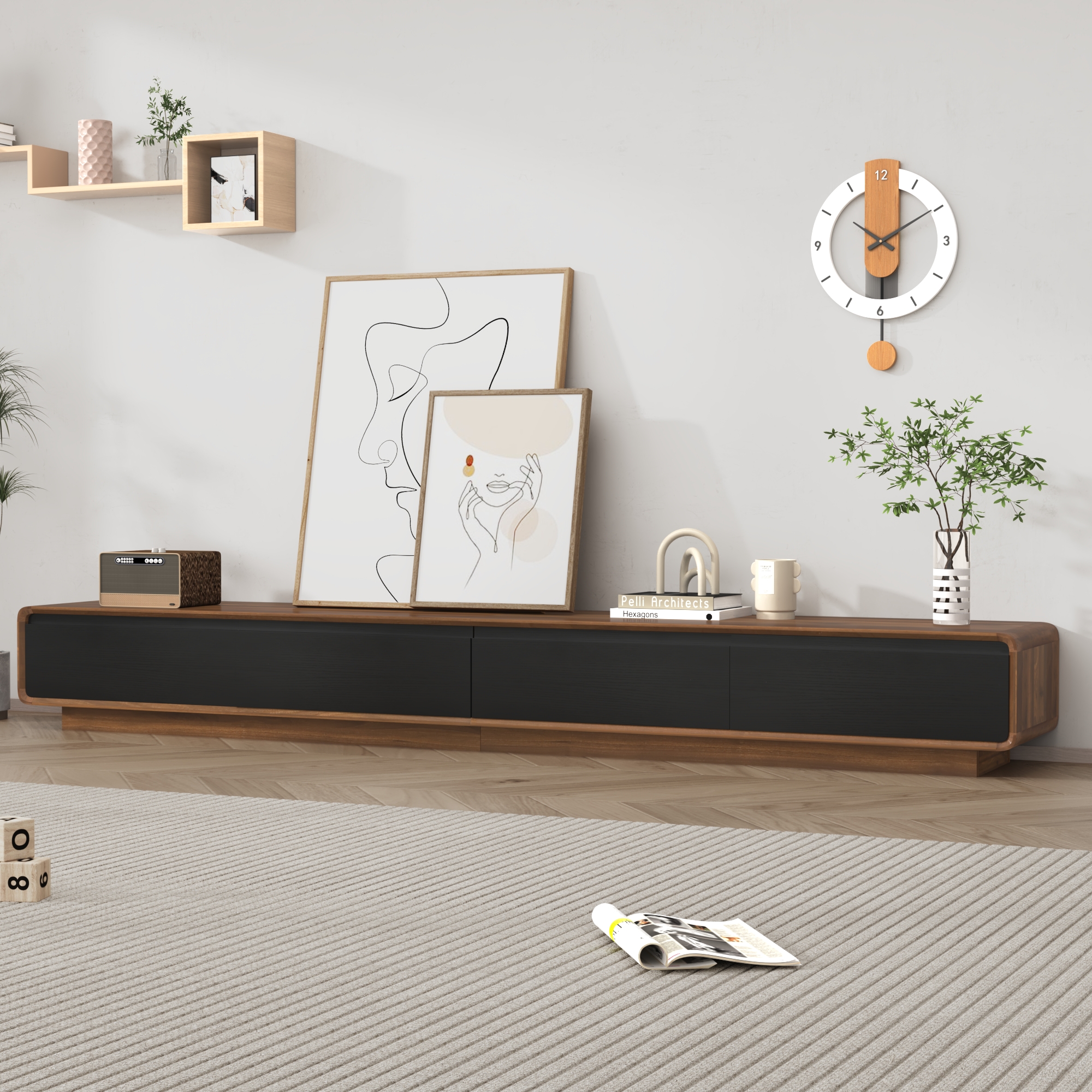 Blotout 94.5''Minimalist Floating TV Stand, Modern Wall-Mounted Media Console with 4 Drawers for Wall-mounted TV Up to 110''