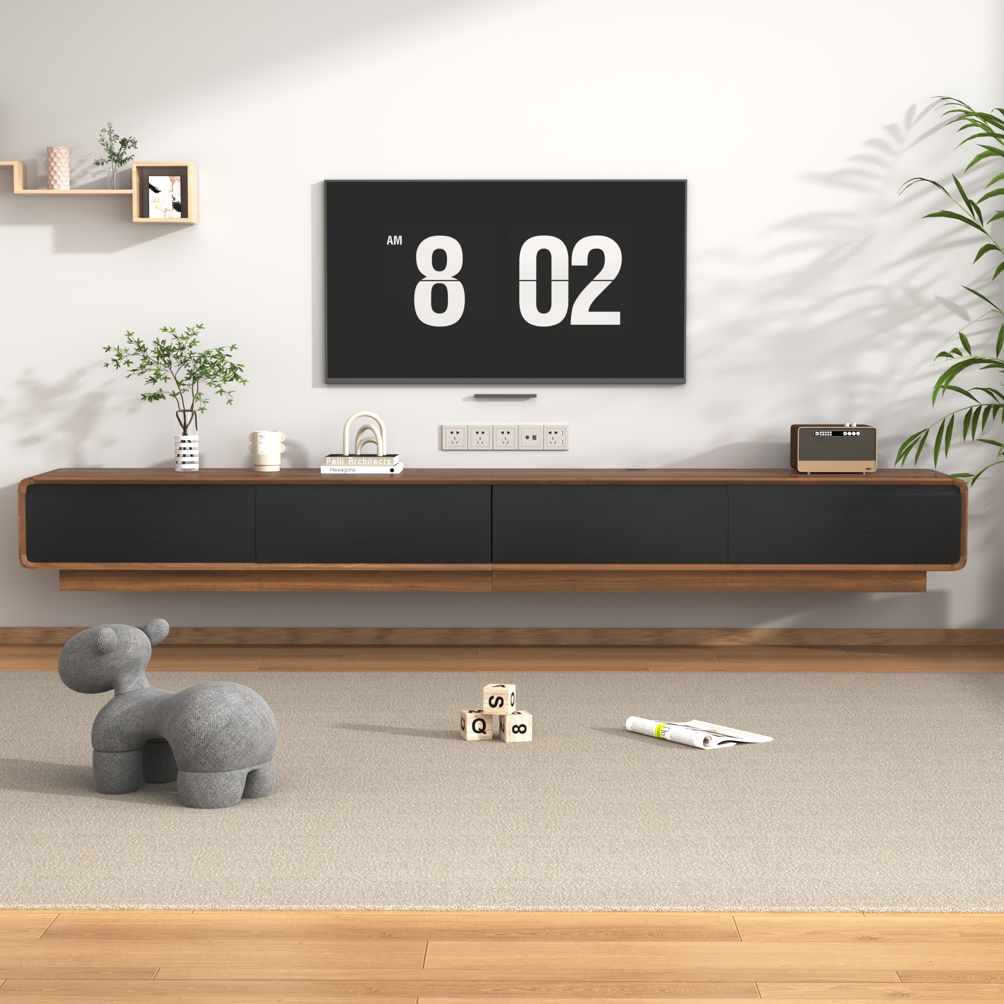 Blotout 94.5''Minimalist Floating TV Stand, Modern Wall-Mounted Media Console with 4 Drawers for Wall-mounted TV Up to 110''