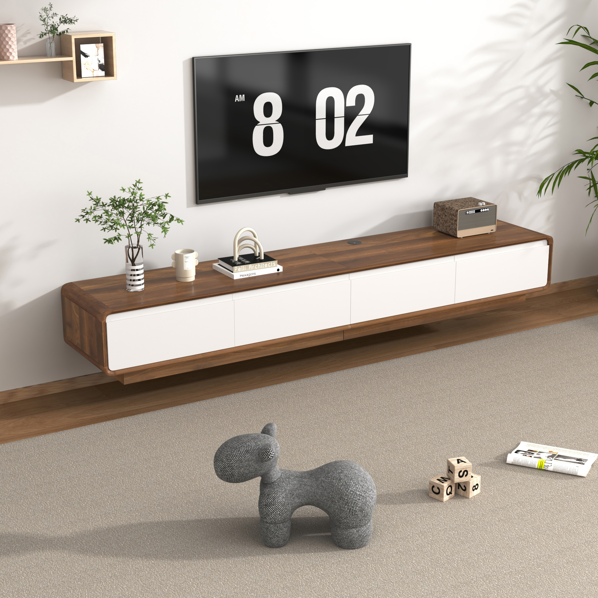 Blotout 78.7''Minimalist Floating TV Stand, Modern Wall-Mounted Media Console with 4 Drawers, Soft Close Hydraulic Cabinets, Round Corner & Cable Management for Wall-mounted TV Up to 90''