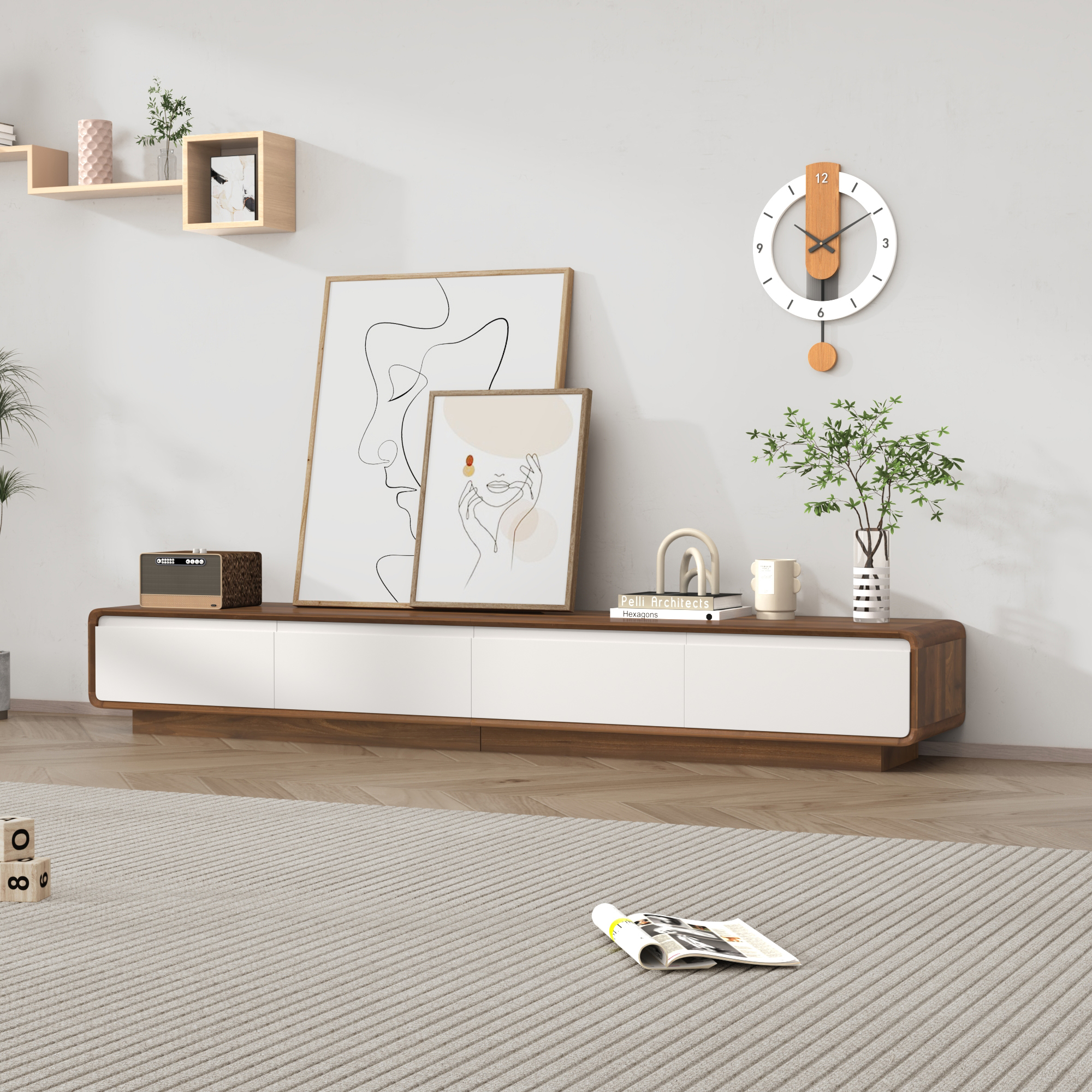 Blotout 78.7''Minimalist Floating TV Stand, Modern Wall-Mounted Media Console with 4 Drawers, Soft Close Hydraulic Cabinets, Round Corner & Cable Management for Wall-mounted TV Up to 90''