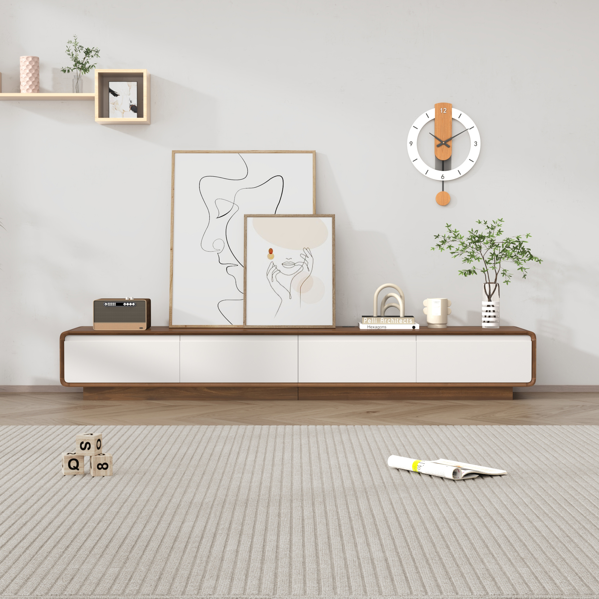 Blotout 78.7''Minimalist Floating TV Stand, Modern Wall-Mounted Media Console with 4 Drawers, Soft Close Hydraulic Cabinets, Round Corner & Cable Management for Wall-mounted TV Up to 90''