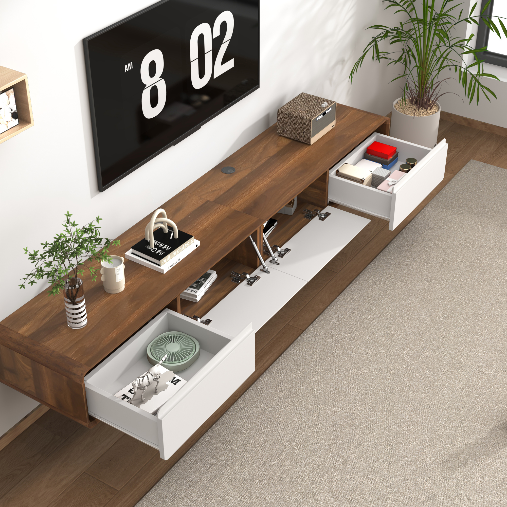 Blotout 78.7''Minimalist Floating TV Stand, Modern Wall-Mounted Media Console with 4 Drawers, Soft Close Hydraulic Cabinets, Round Corner & Cable Management for Wall-mounted TV Up to 90''
