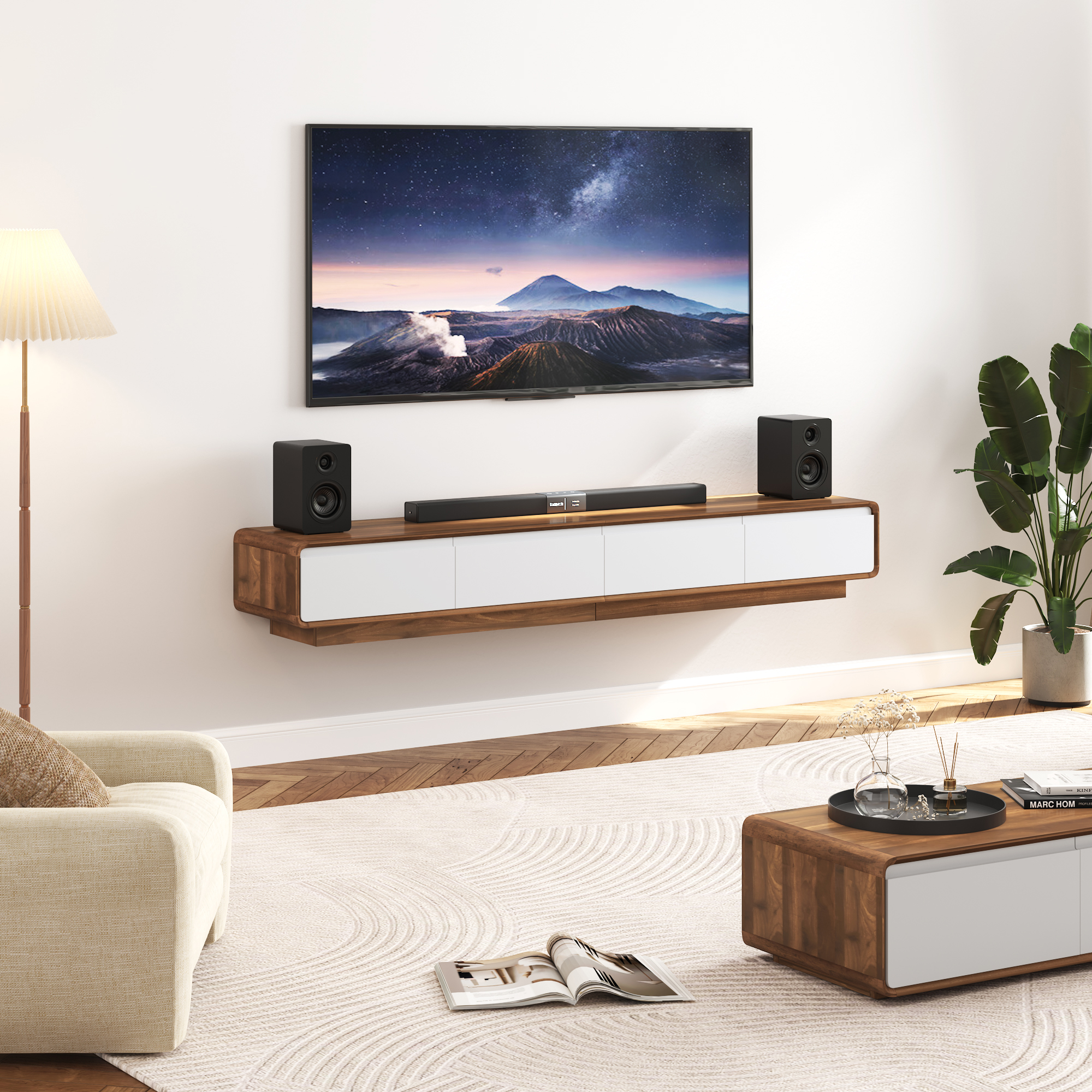 Blotout 78.7''Minimalist Floating TV Stand, Modern Wall-Mounted Media Console with 4 Drawers, Soft Close Hydraulic Cabinets, Round Corner & Cable Management for Wall-mounted TV Up to 90''