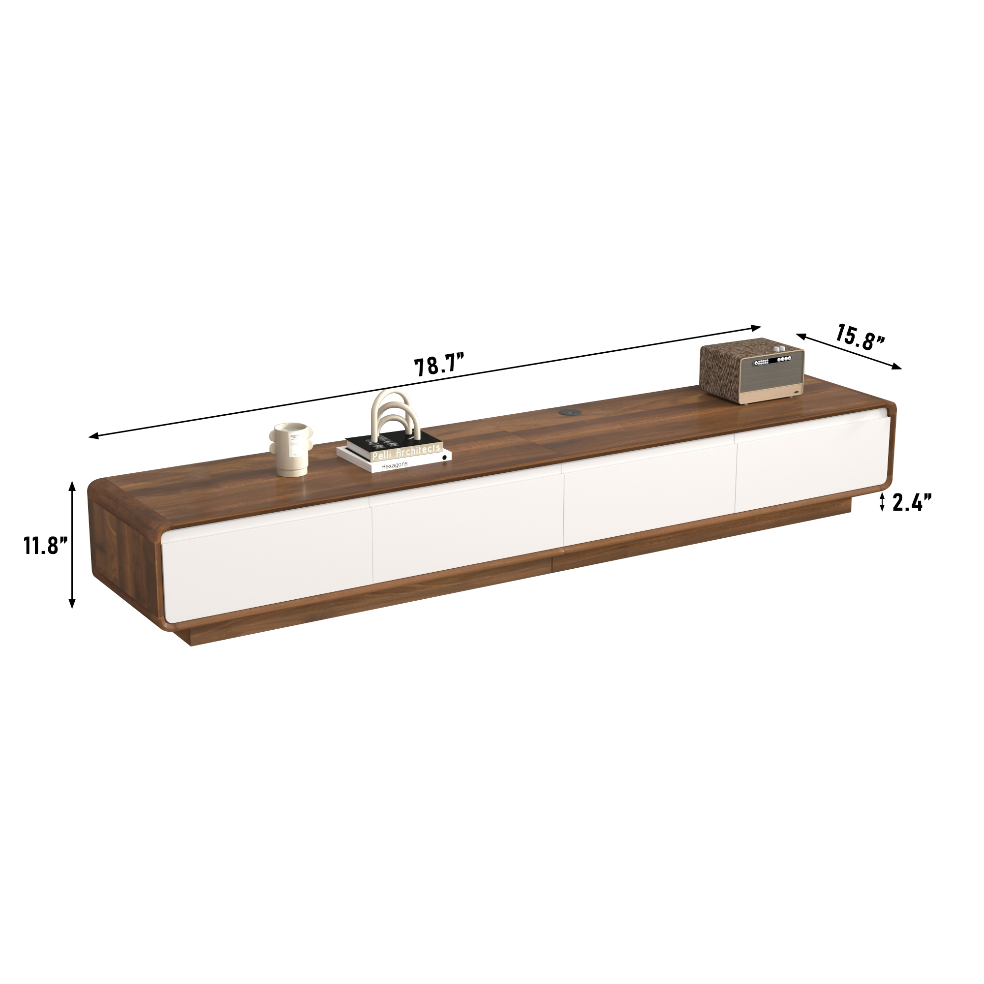 Blotout 78.7''Minimalist Floating TV Stand, Modern Wall-Mounted Media Console with 4 Drawers, Soft Close Hydraulic Cabinets, Round Corner & Cable Management for Wall-mounted TV Up to 90''