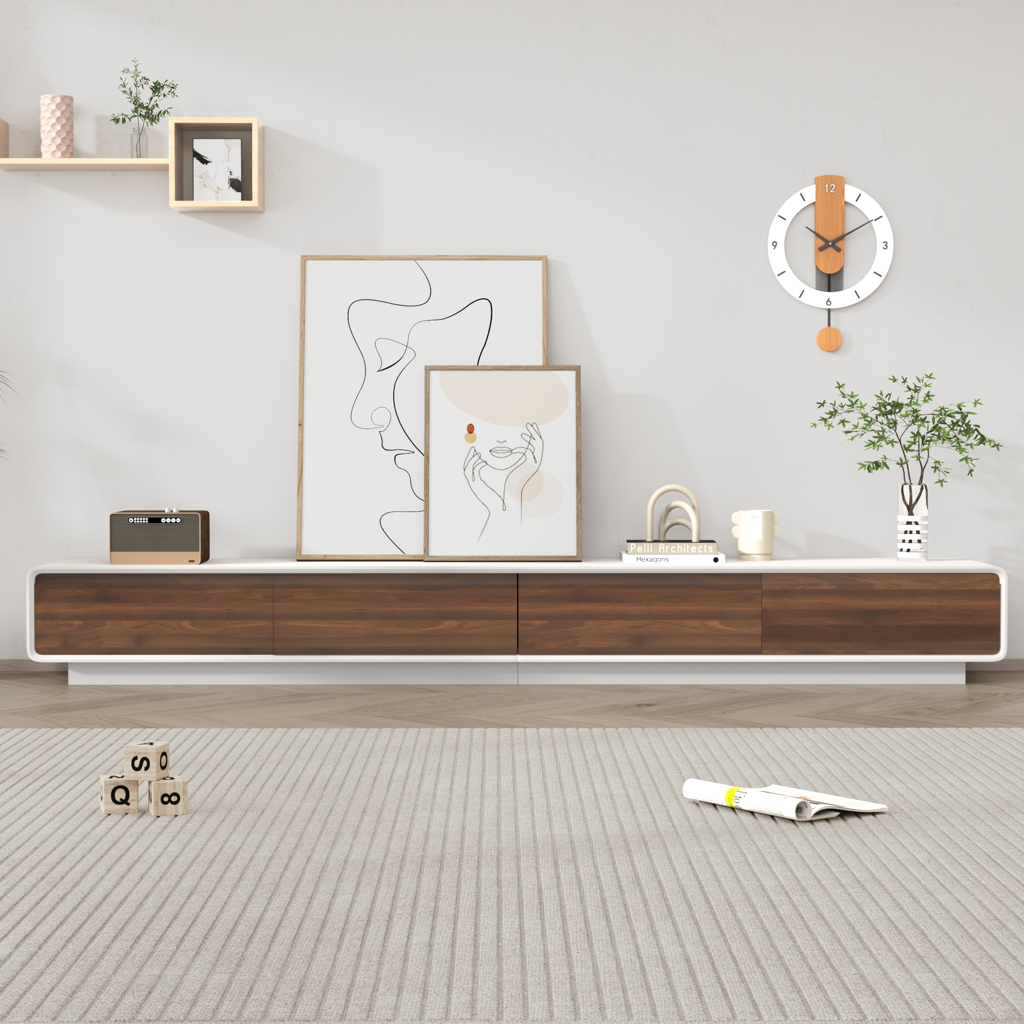 Blotout 94.5''Minimalist Floating TV Stand, Modern Wall-Mounted Media Console with 4 Drawers for Wall-mounted TV Up to 110''