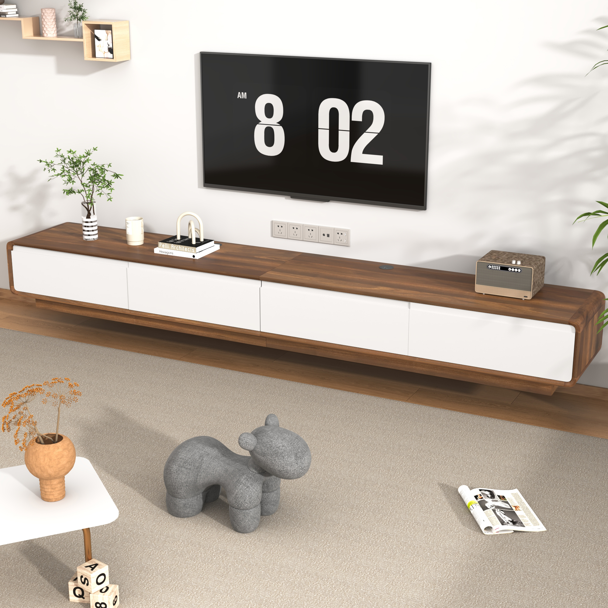 Blotout 94.5''Minimalist Floating TV Stand, Modern Wall-Mounted Media Console with 4 Drawers for Wall-mounted TV Up to 110''