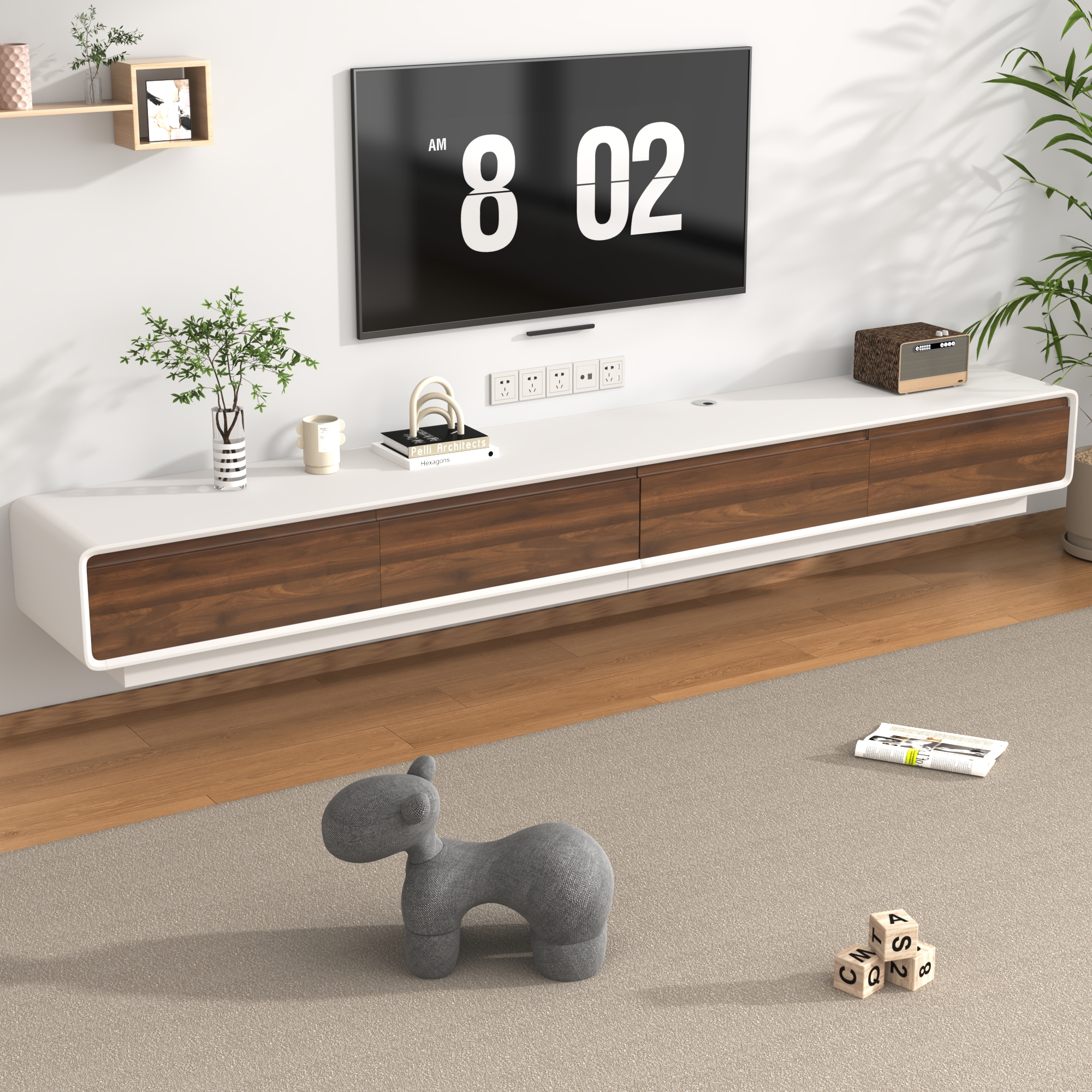 Blotout 94.5''Minimalist Floating TV Stand, Modern Wall-Mounted Media Console with 4 Drawers for Wall-mounted TV Up to 110''