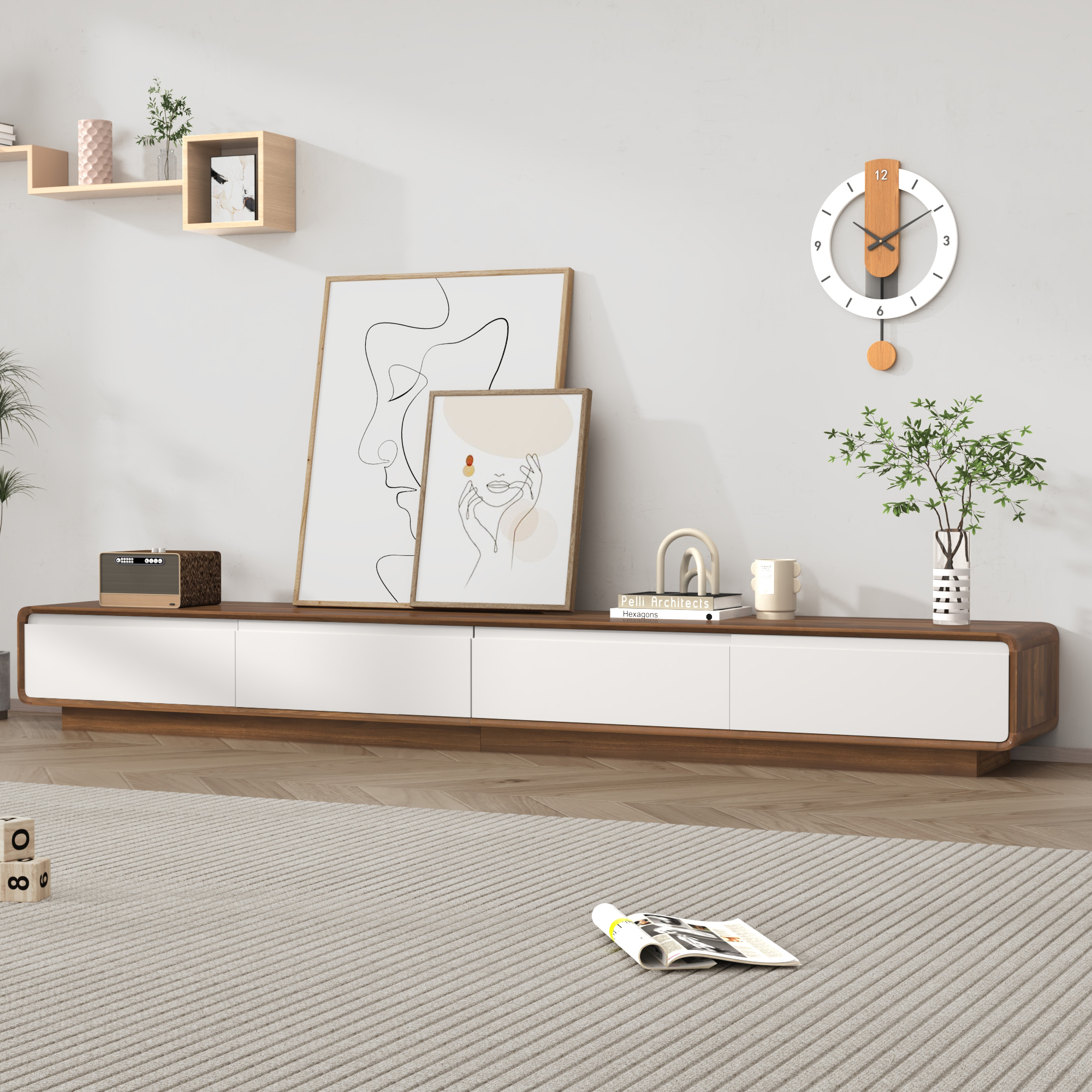 Blotout 94.5''Minimalist Floating TV Stand, Modern Wall-Mounted Media Console with 4 Drawers for Wall-mounted TV Up to 110''