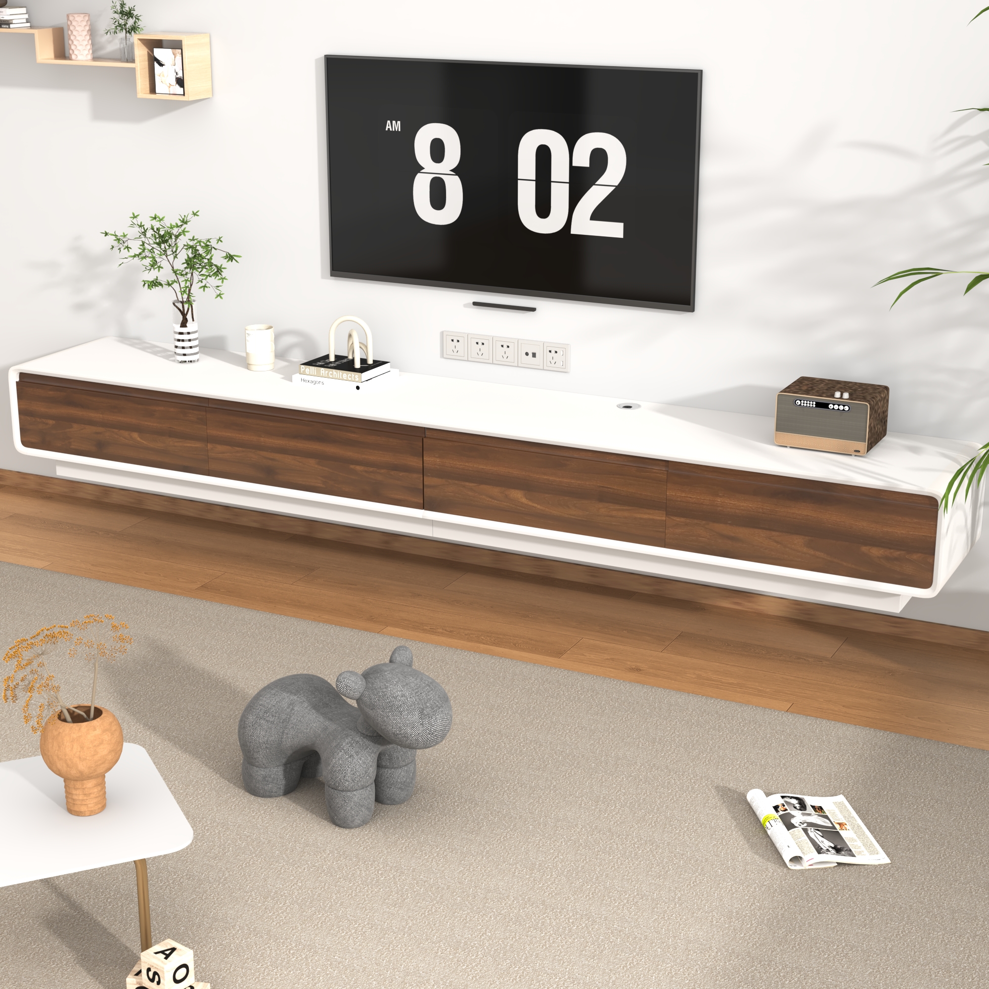 Blotout 94.5''Minimalist Floating TV Stand, Modern Wall-Mounted Media Console with 4 Drawers for Wall-mounted TV Up to 110''