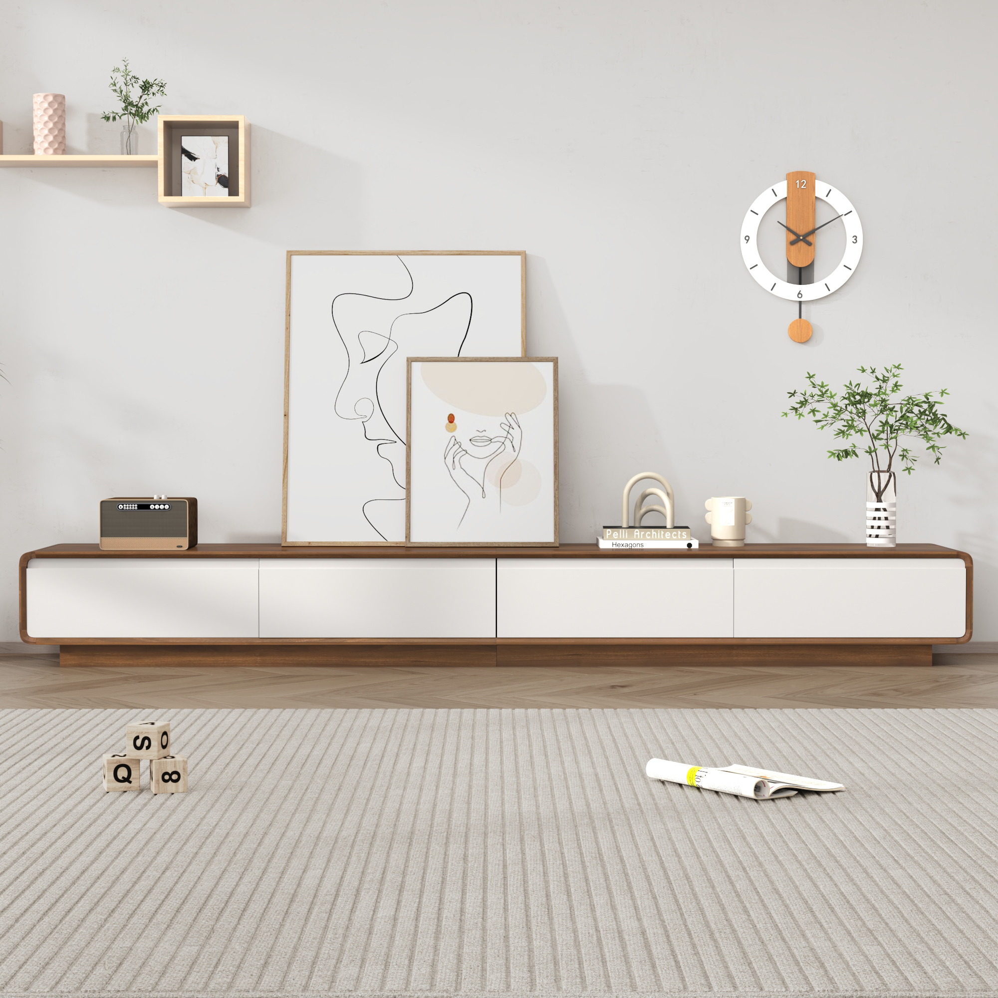 Blotout 94.5''Minimalist Floating TV Stand, Modern Wall-Mounted Media Console with 4 Drawers for Wall-mounted TV Up to 110''