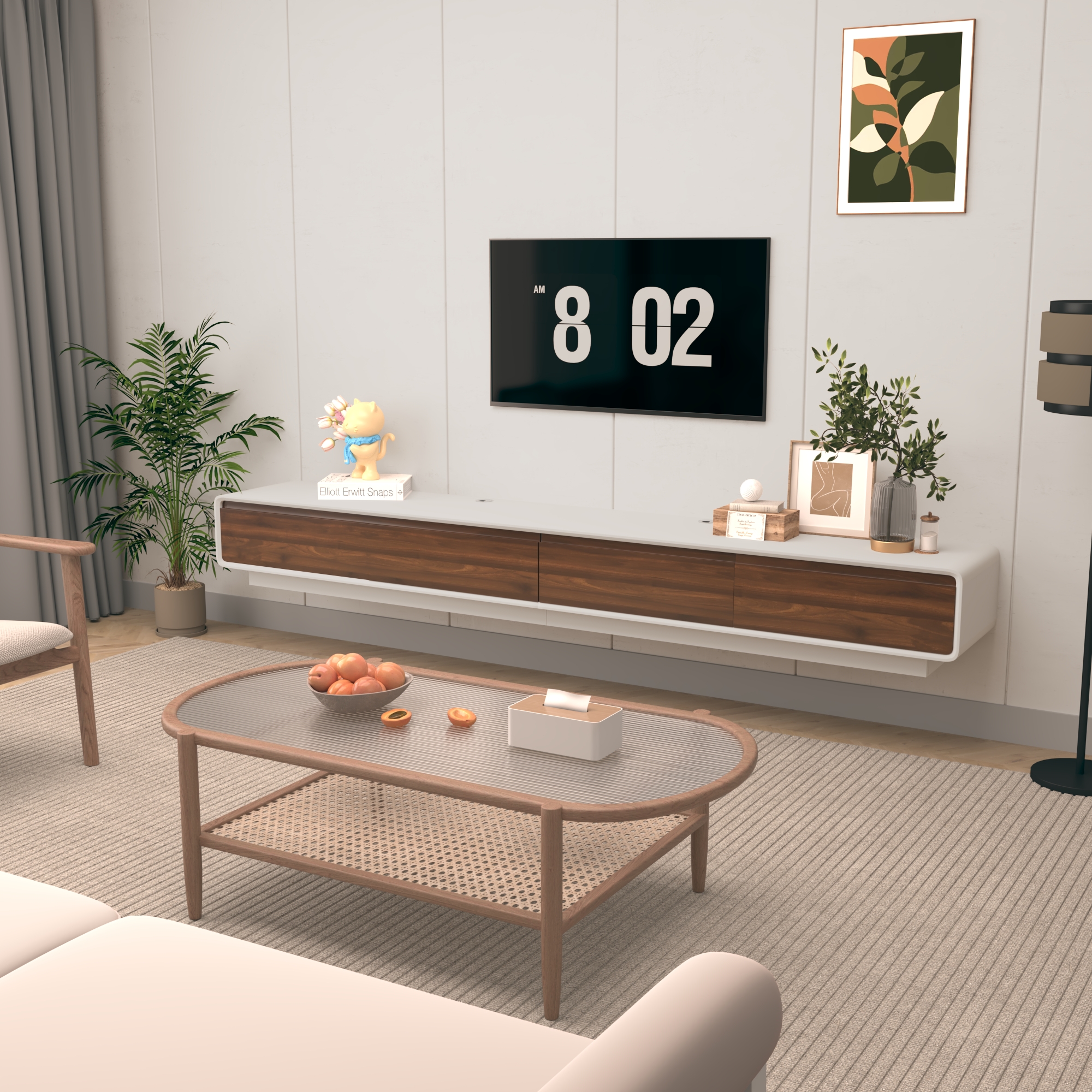 Blotout 94.5''Minimalist Floating TV Stand, Modern Wall-Mounted Media Console with 4 Drawers for Wall-mounted TV Up to 110''