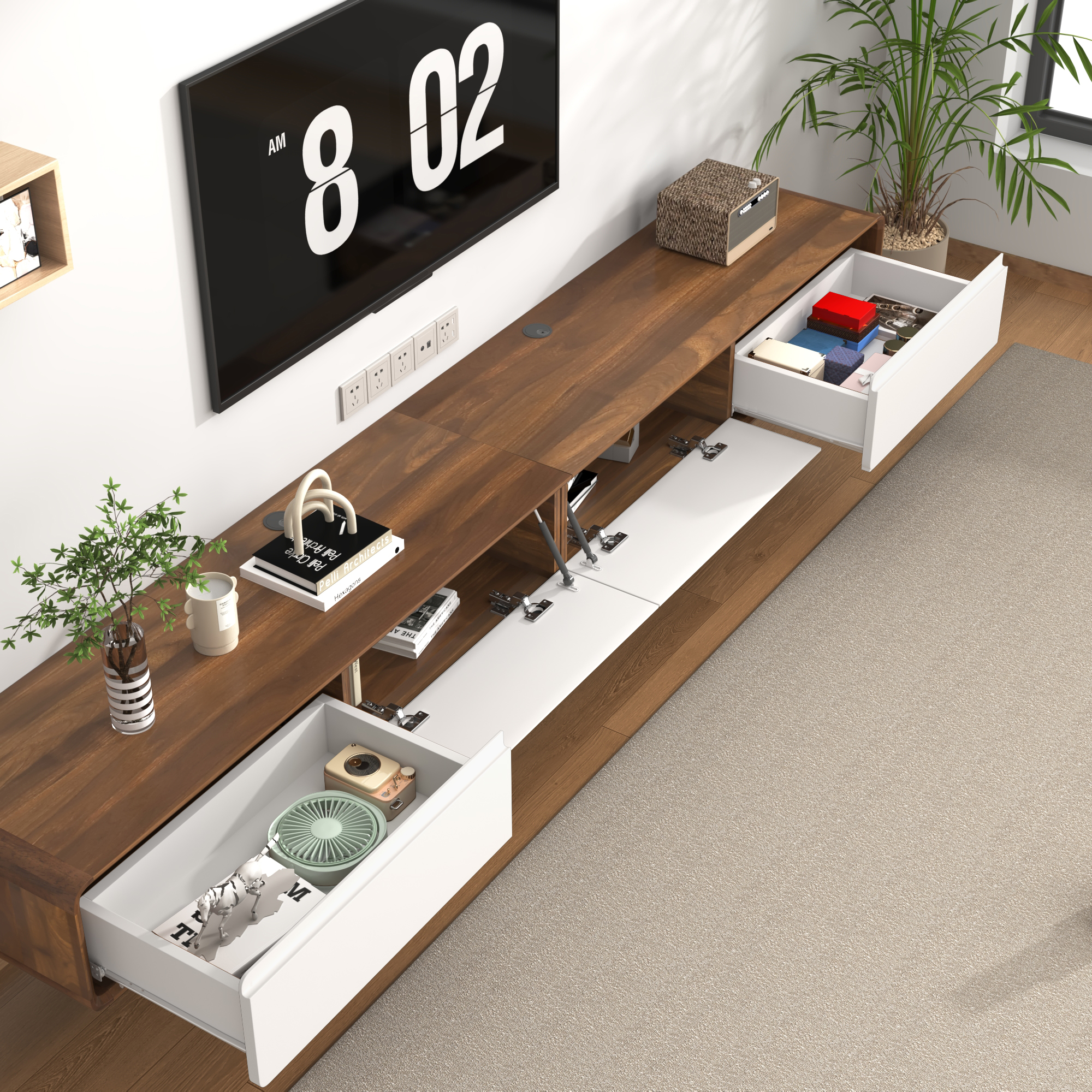 Blotout 94.5''Minimalist Floating TV Stand, Modern Wall-Mounted Media Console with 4 Drawers for Wall-mounted TV Up to 110''