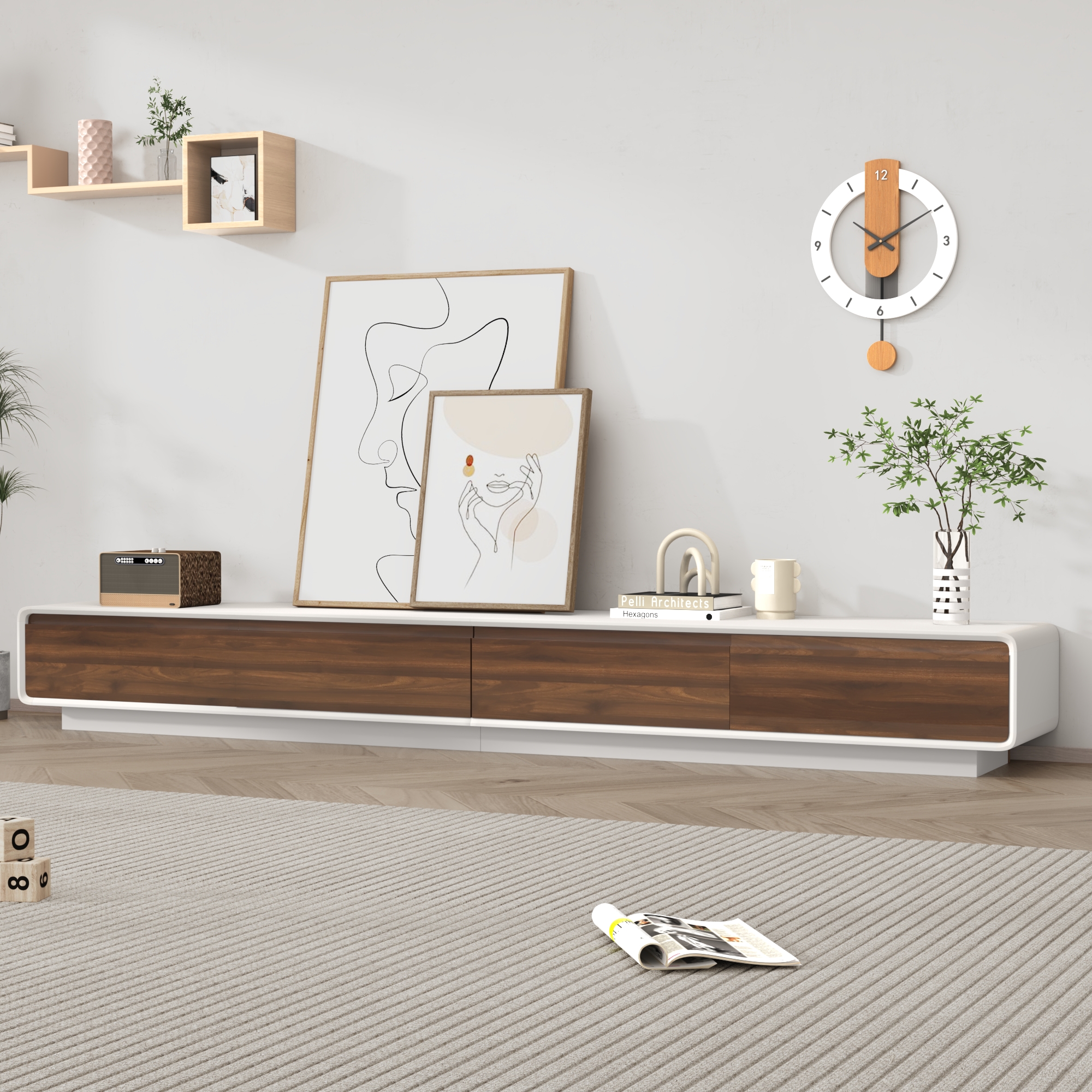 Blotout 94.5''Minimalist Floating TV Stand, Modern Wall-Mounted Media Console with 4 Drawers for Wall-mounted TV Up to 110''