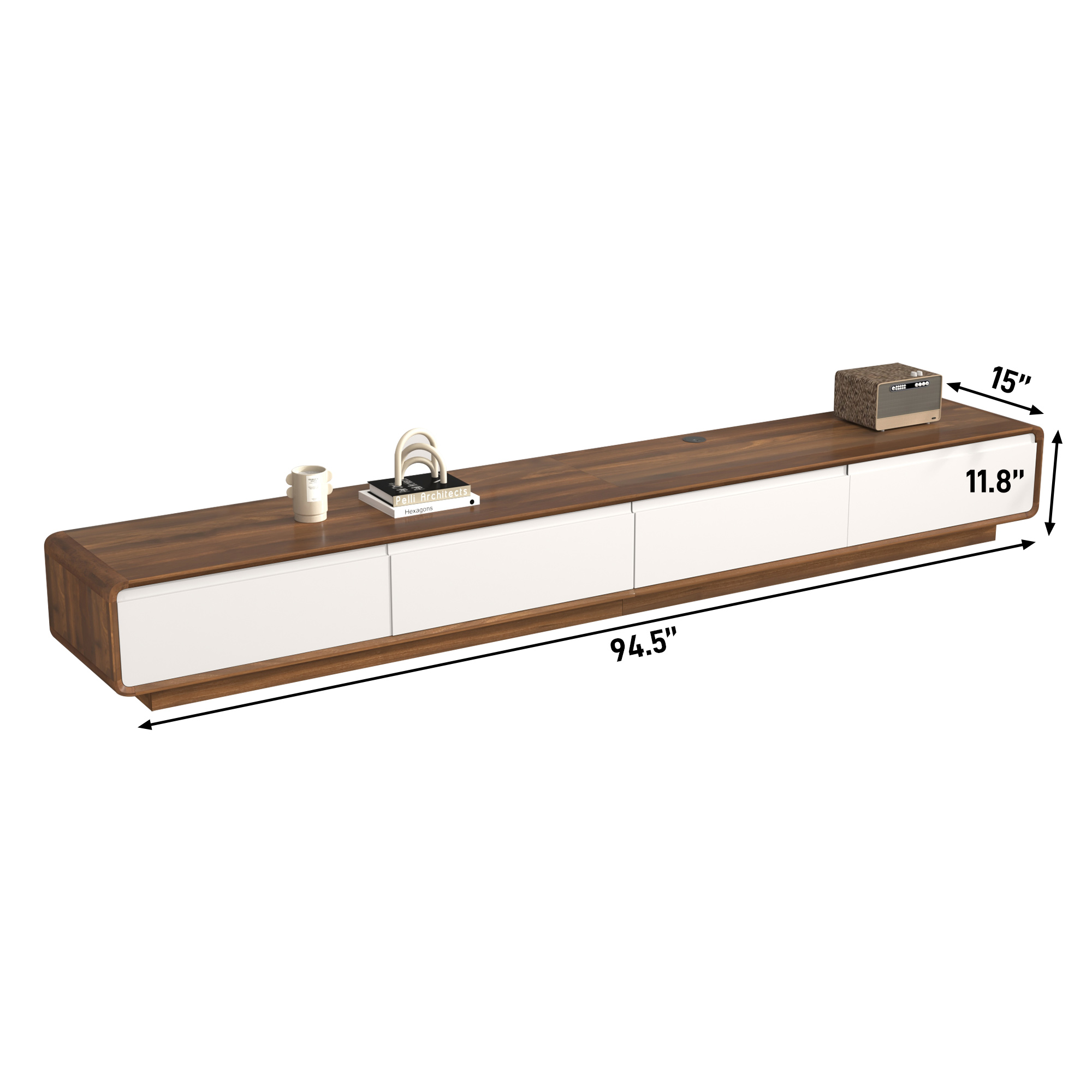 Blotout 94.5''Minimalist Floating TV Stand, Modern Wall-Mounted Media Console with 4 Drawers for Wall-mounted TV Up to 110''