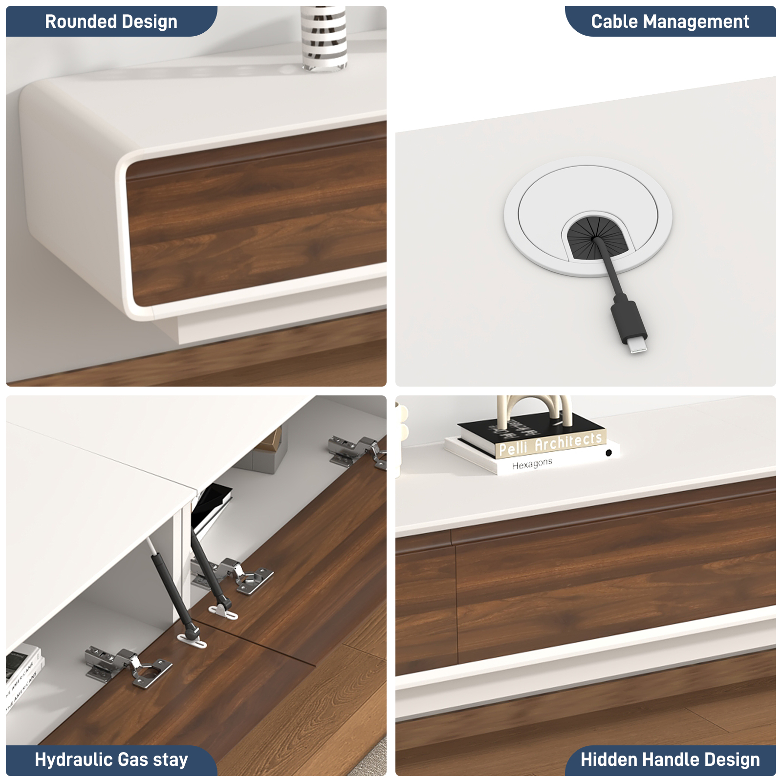 Blotout 94.5''Minimalist Floating TV Stand, Modern Wall-Mounted Media Console with 4 Drawers for Wall-mounted TV Up to 110''