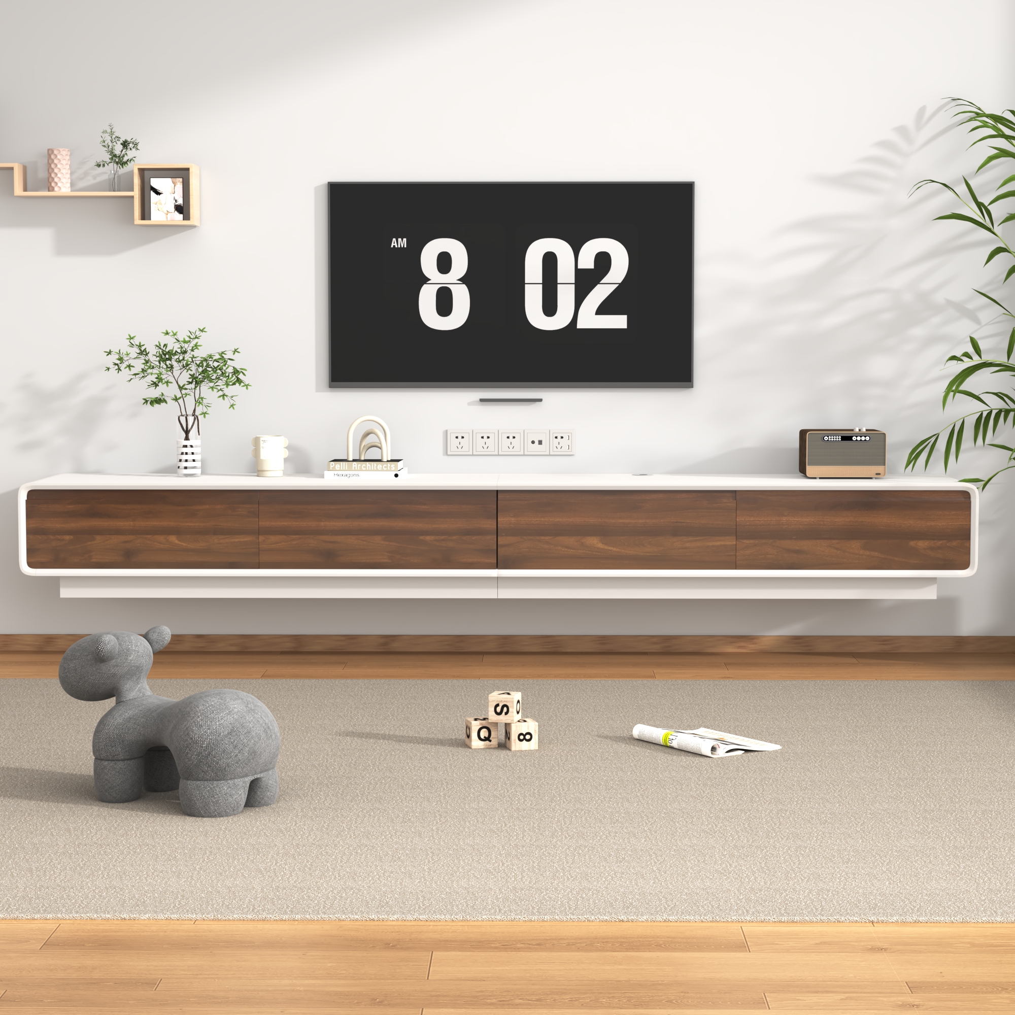 Blotout 94.5''Minimalist Floating TV Stand, Modern Wall-Mounted Media Console with 4 Drawers for Wall-mounted TV Up to 110''