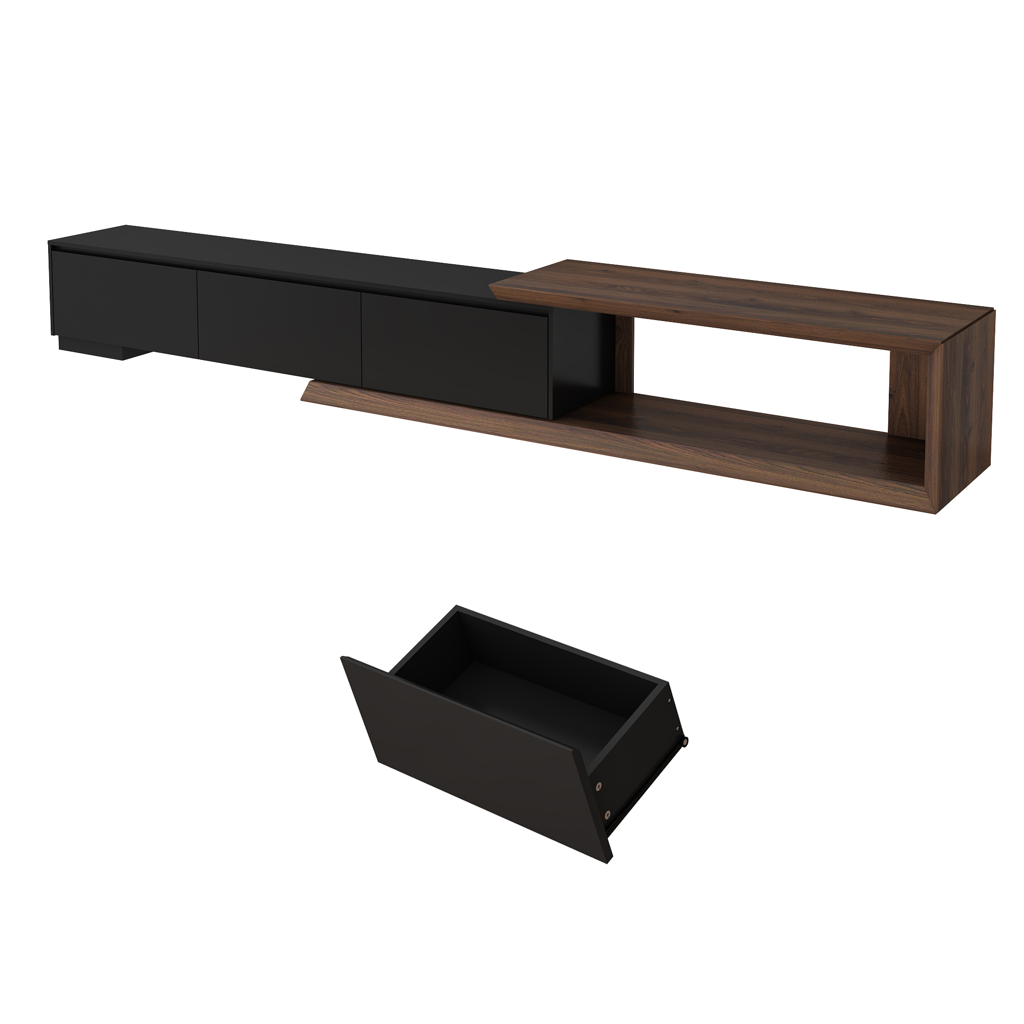 82"-107" Extendable TV Stand with 3 Storage Drawers,Fits TVs up to 120 Inch,Modern Wooden Entertainment Center for Living room, Bedroom