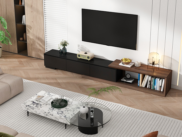 82"-107" Extendable TV Stand with 3 Storage Drawers,Fits TVs up to 120 Inch,Modern Wooden Entertainment Center for Living room, Bedroom