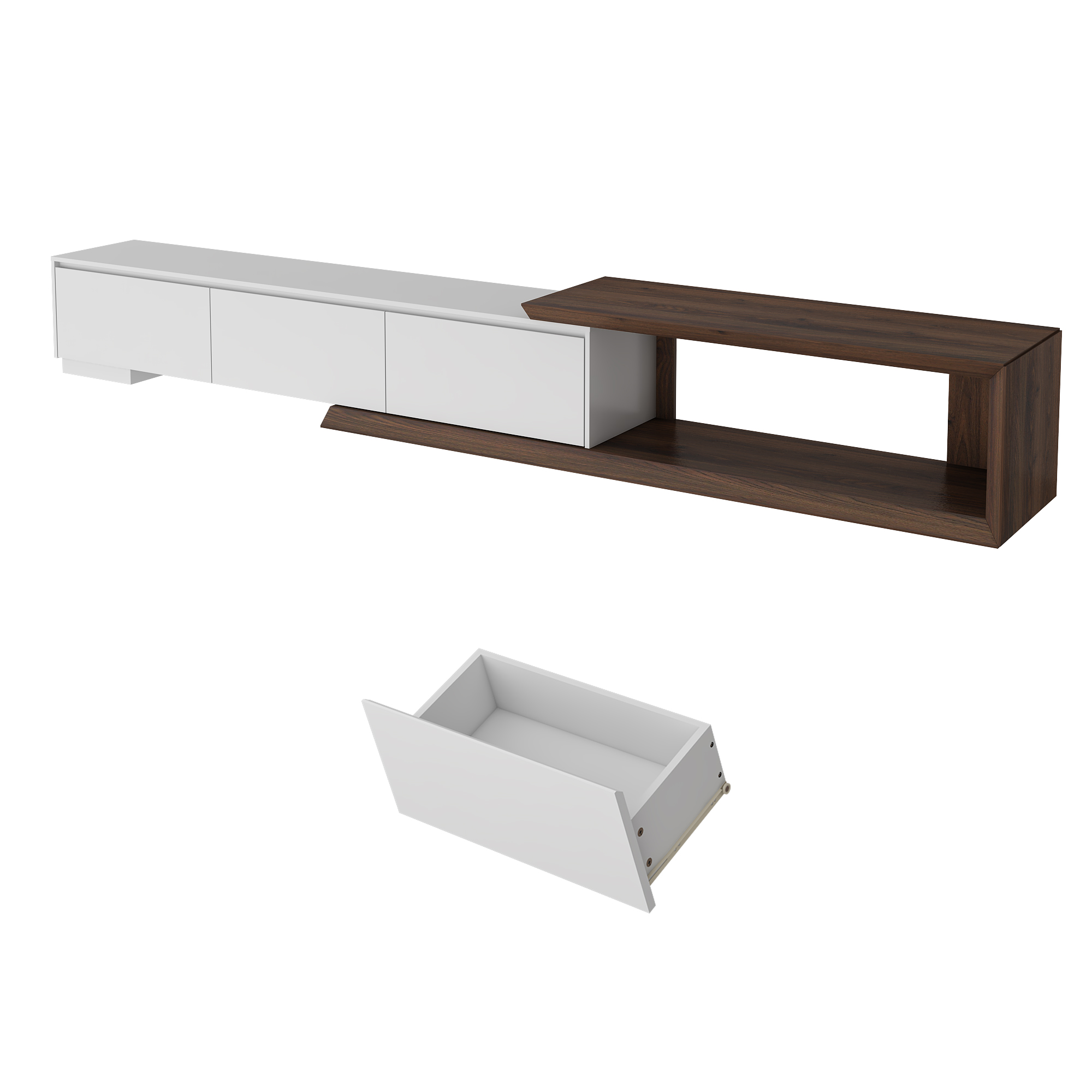 82"-107" Extendable TV Stand with 3 Storage Drawers,Fits TVs up to 120 Inch,Modern Wooden Entertainment Center for Living room, Bedroom