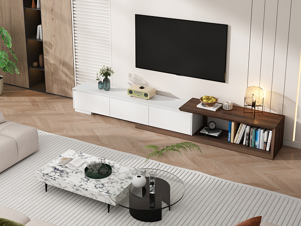 82"-107" Extendable TV Stand with 3 Storage Drawers,Fits TVs up to 120 Inch,Modern Wooden Entertainment Center for Living room, Bedroom