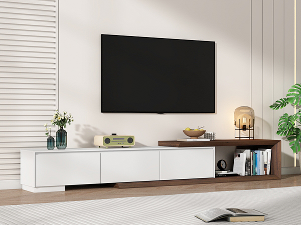 82"-107" Extendable TV Stand with 3 Storage Drawers,Fits TVs up to 120 Inch,Modern Wooden Entertainment Center for Living room, Bedroom