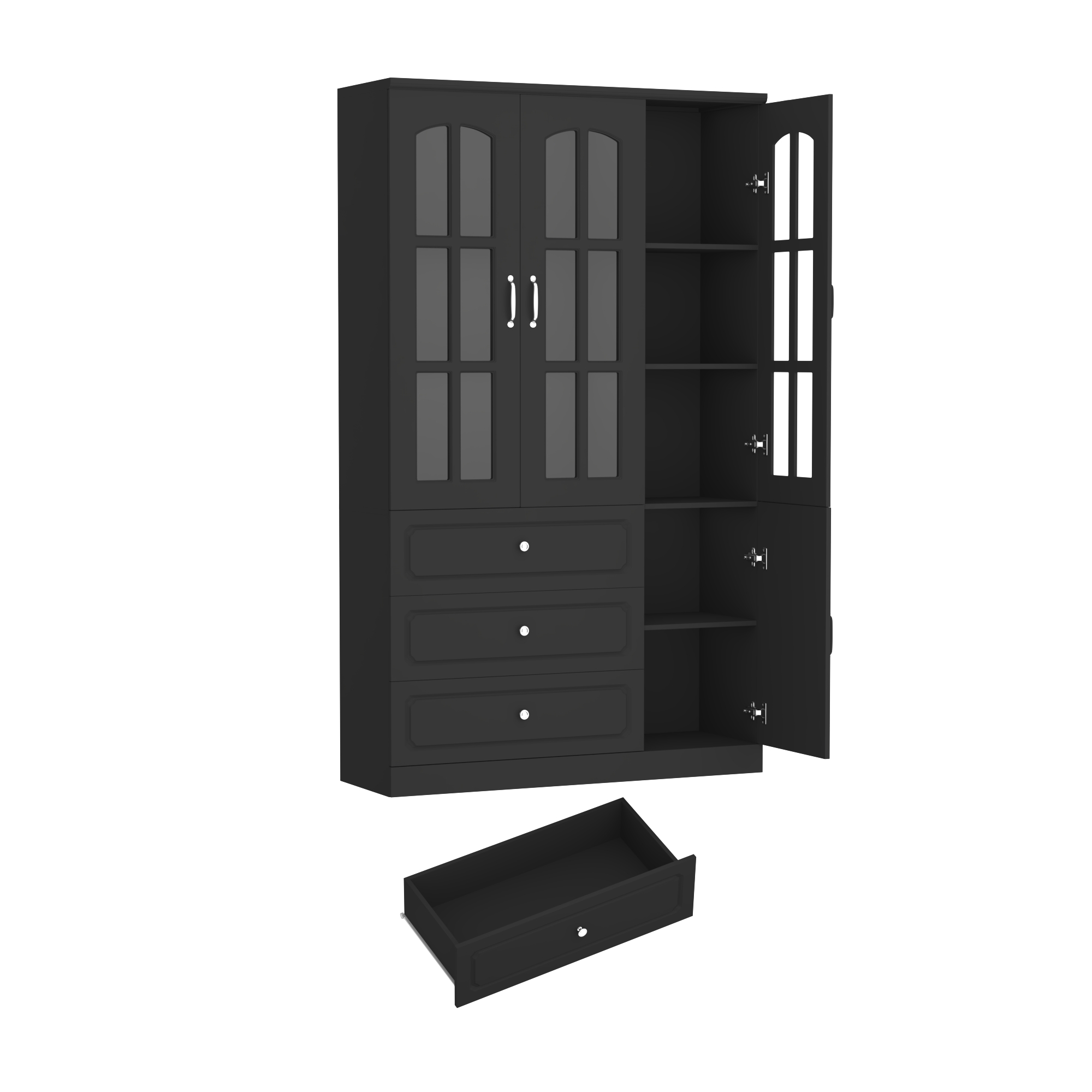 78.7" Tall Kitchen Pantry Cabinet with 2 Glass Doors, Large Drawer Storage Cabinet with Shelves, Freestanding Storage Cabinet for Dining Room and Living Room