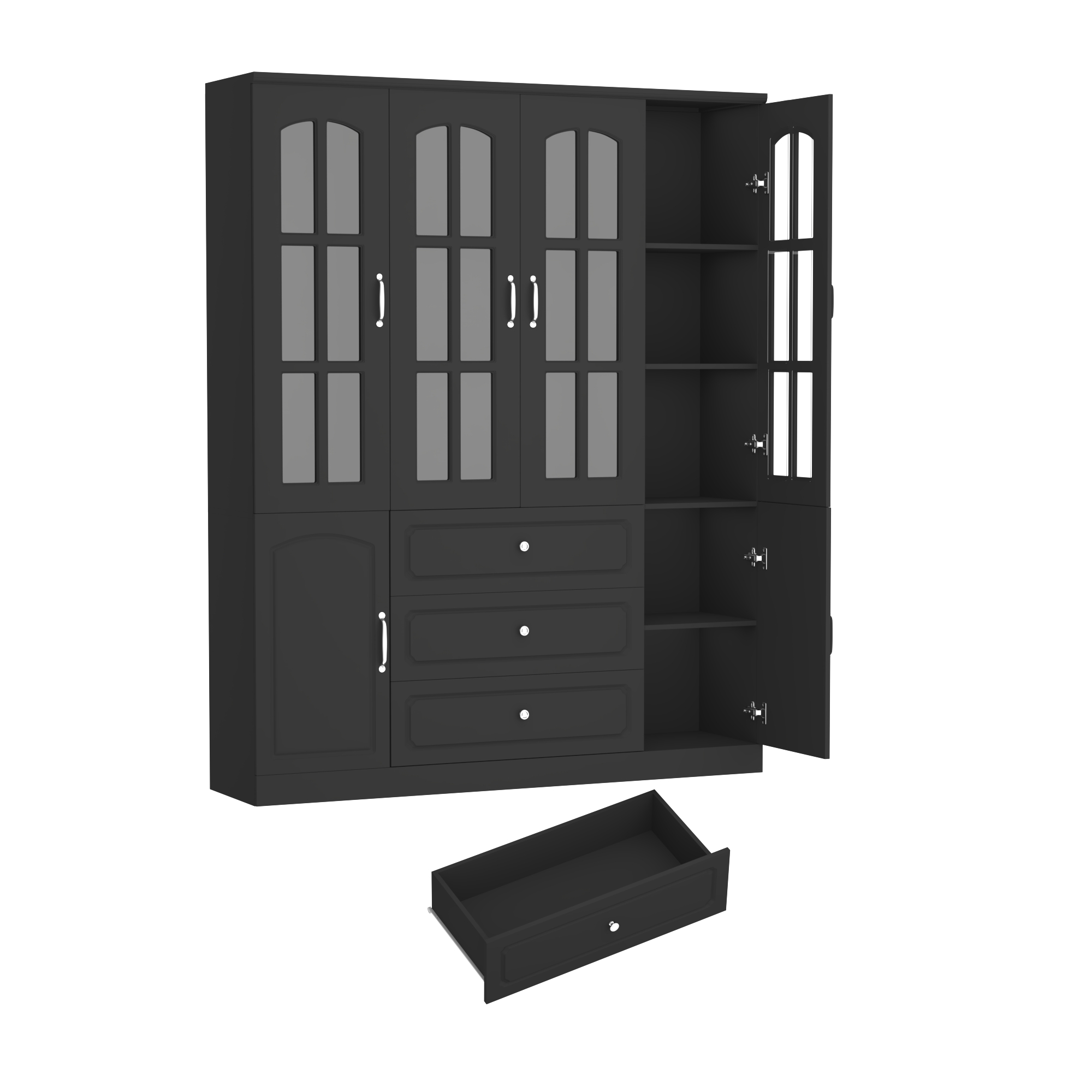 78.7" Tall Kitchen Pantry Cabinet with 2 Glass Doors, Large Drawer Storage Cabinet with Shelves, Freestanding Storage Cabinet for Dining Room and Living Room