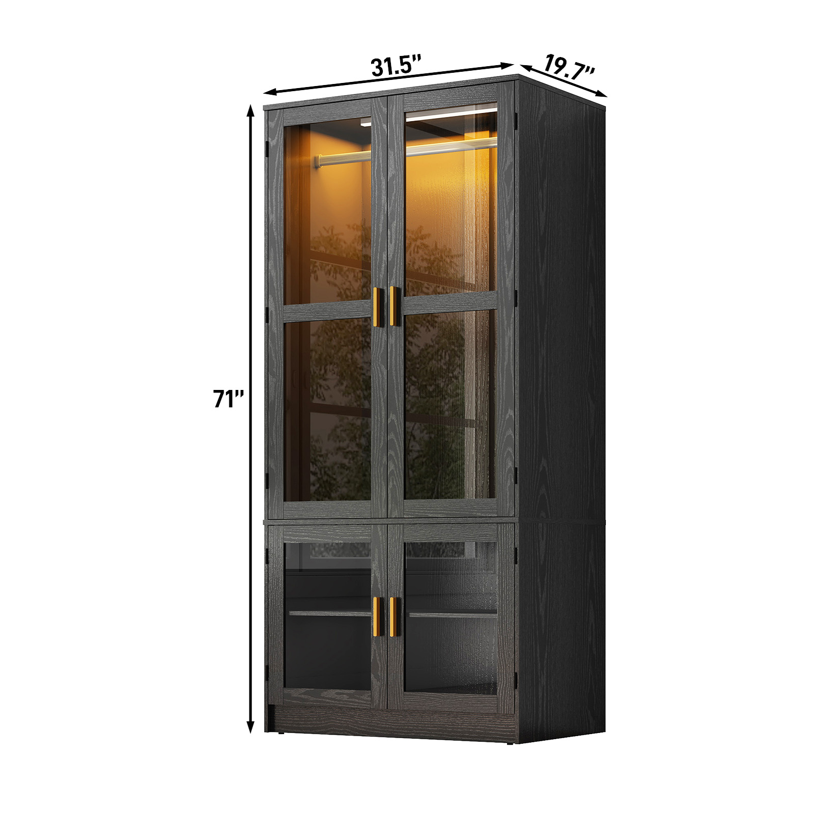 2 Glass Door Armoire Wardrobe Closet with LED Sensor Light